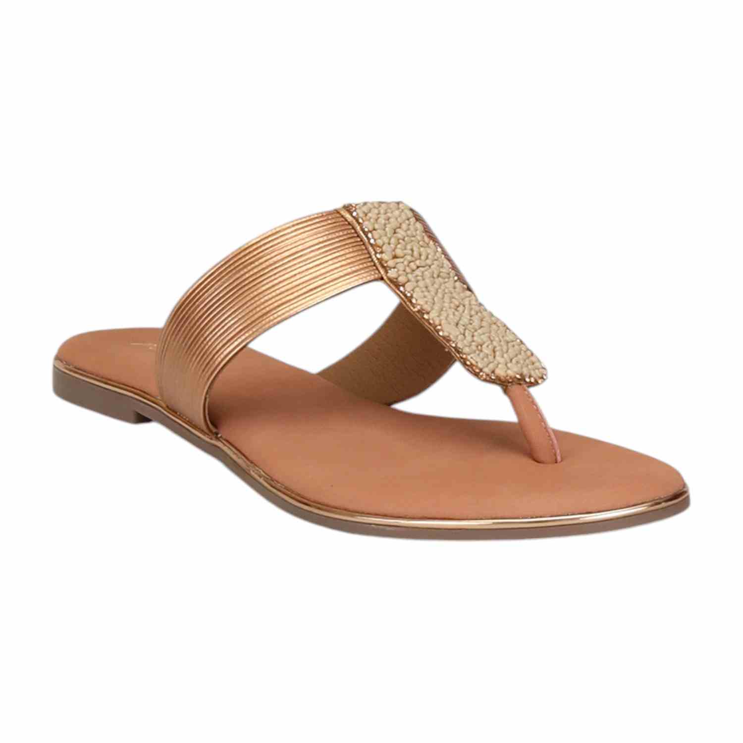 Women Peach Embilleshed Thong Strap