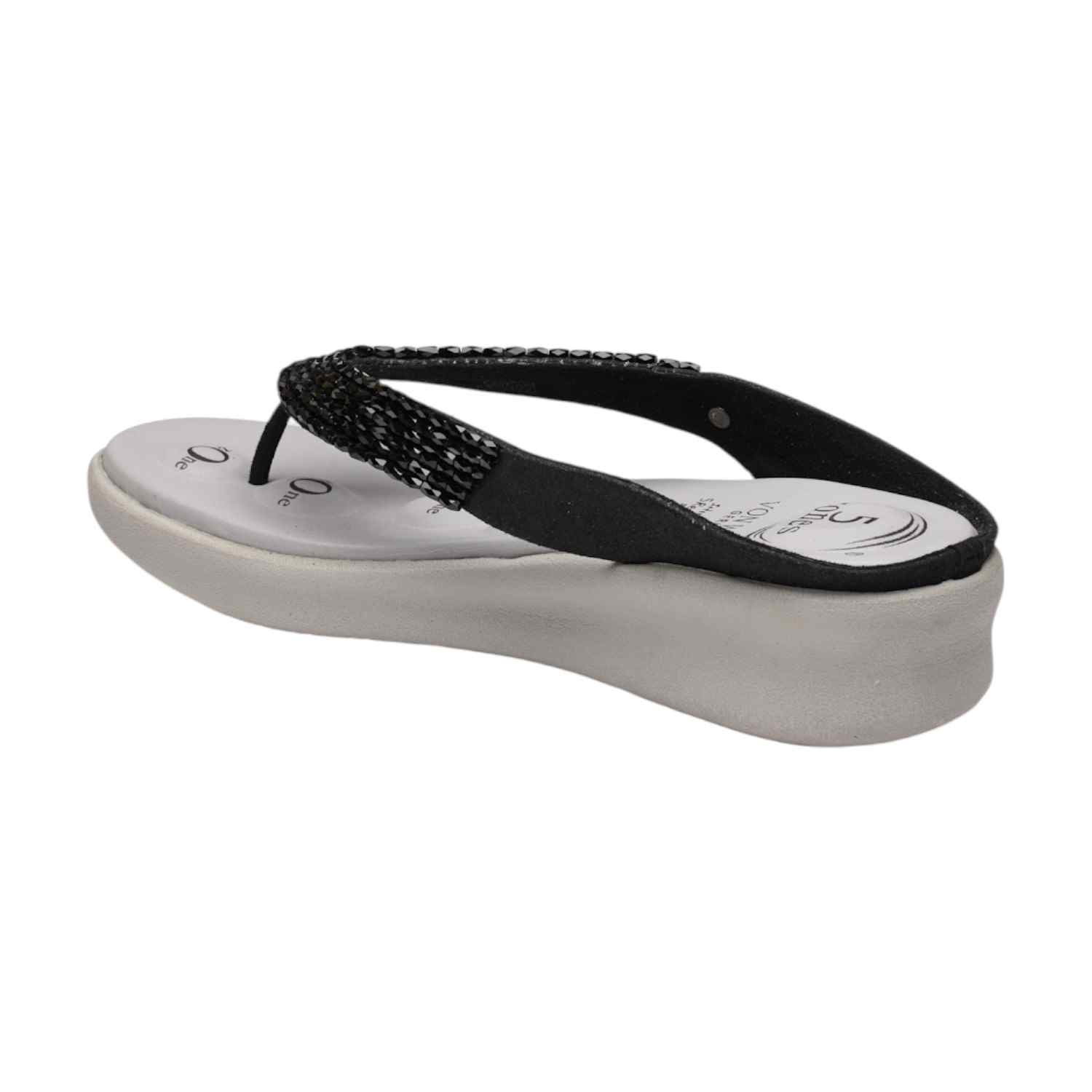 Women Black Beaded Thong Sandals with 5-Zone Comfort