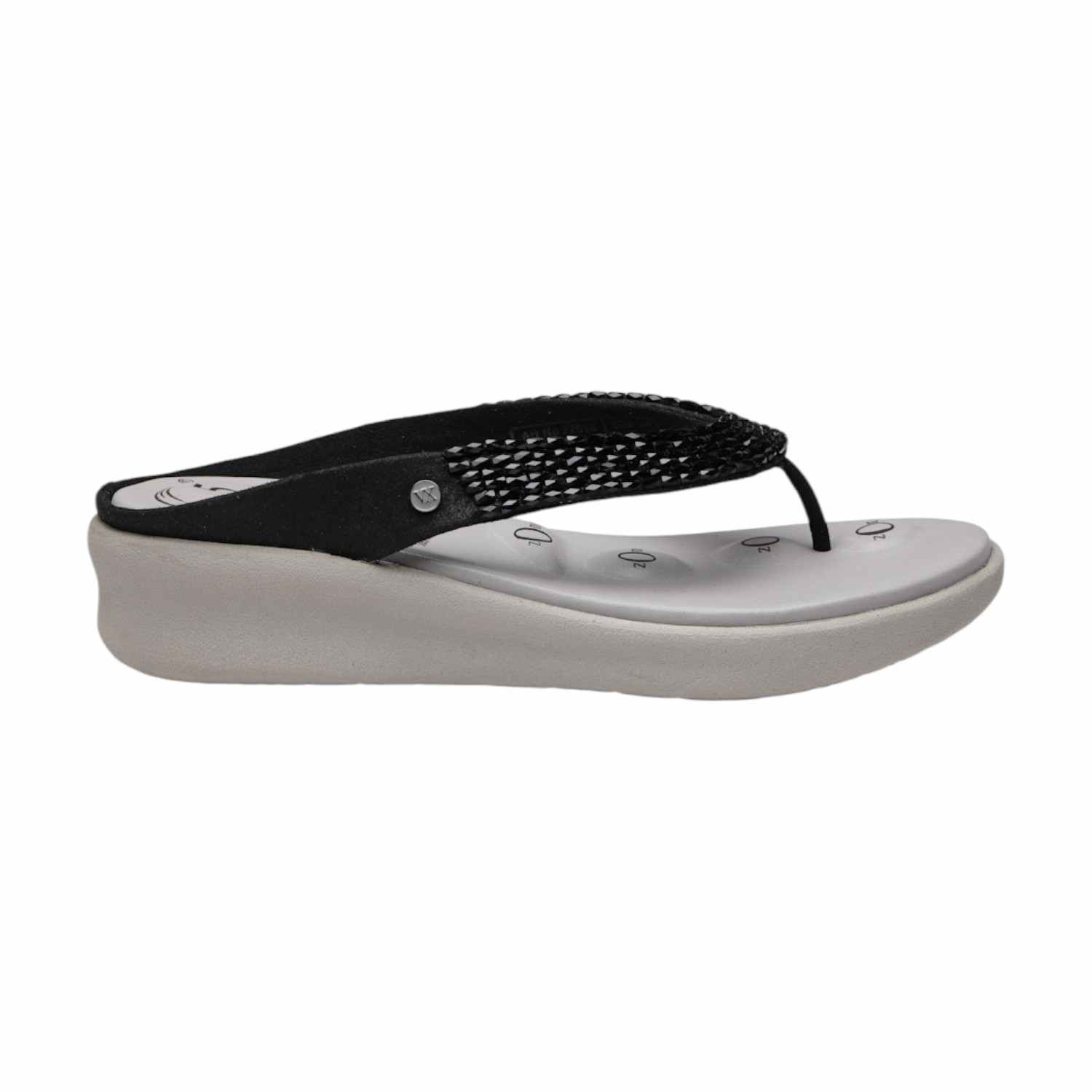 Women Black Beaded Thong Sandals with 5-Zone Comfort