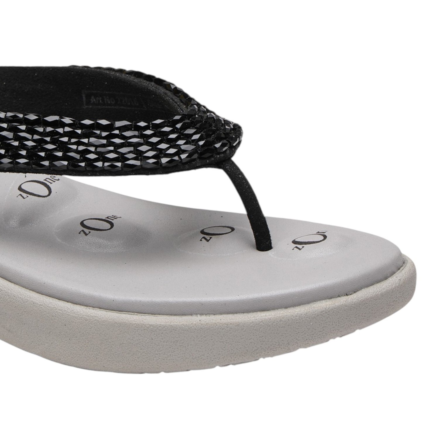 Women Black Beaded Thong Sandals with 5-Zone Comfort