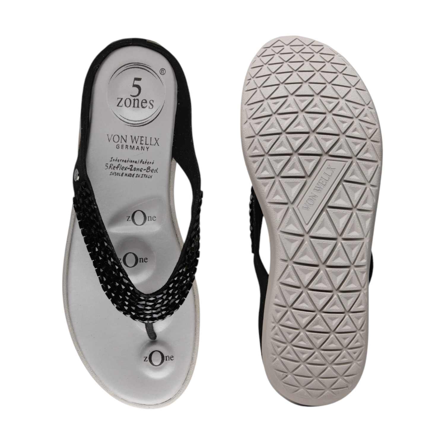 Women Black Beaded Thong Sandals with 5-Zone Comfort