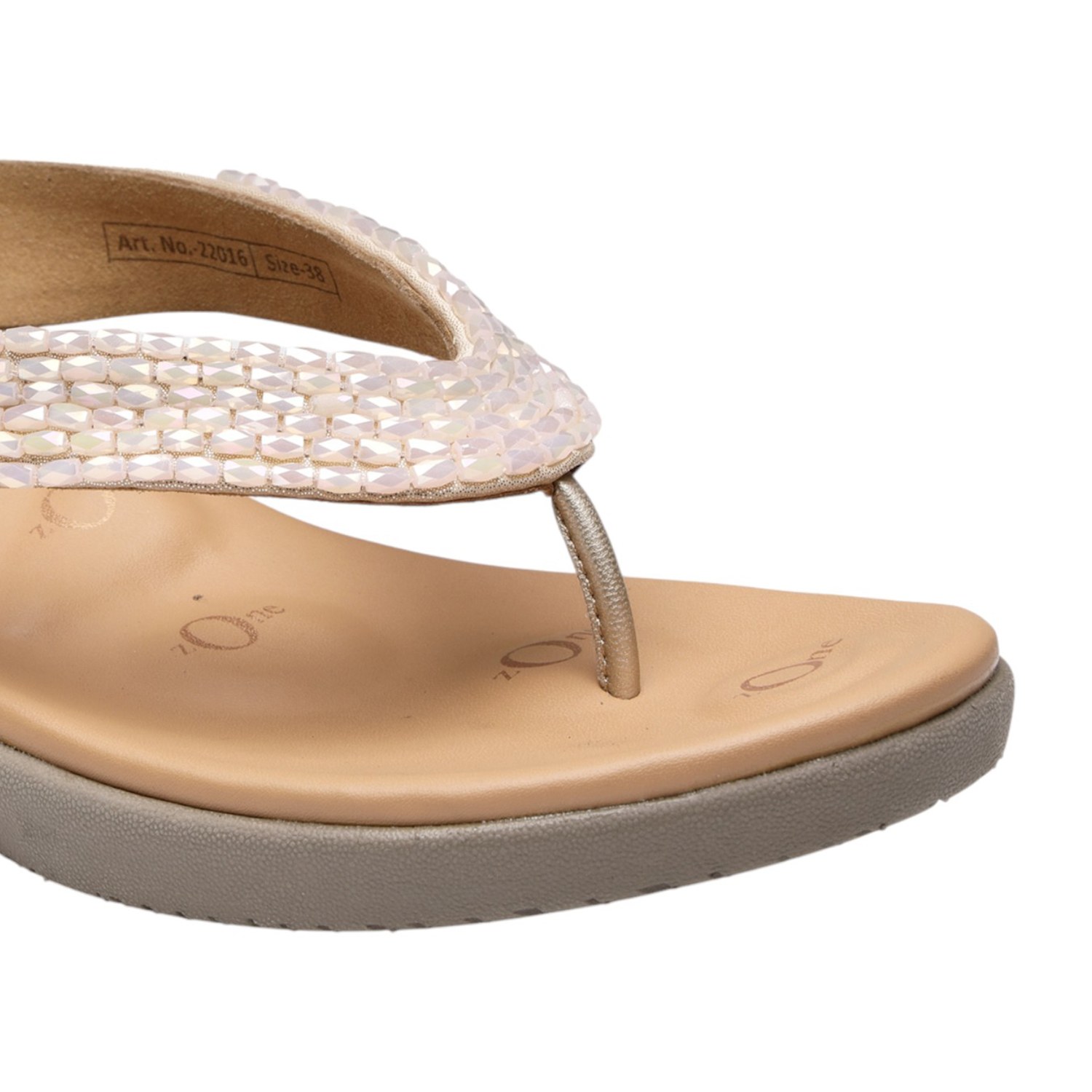 Women Gold/Neutral Beaded Thong Sandals with 5-Zone Reflex-Long-Bed
