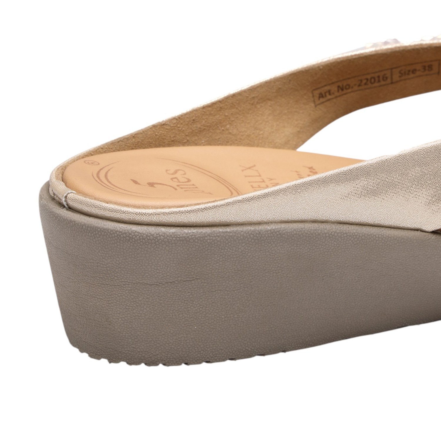 Women Gold/Neutral Beaded Thong Sandals with 5-Zone Reflex-Long-Bed