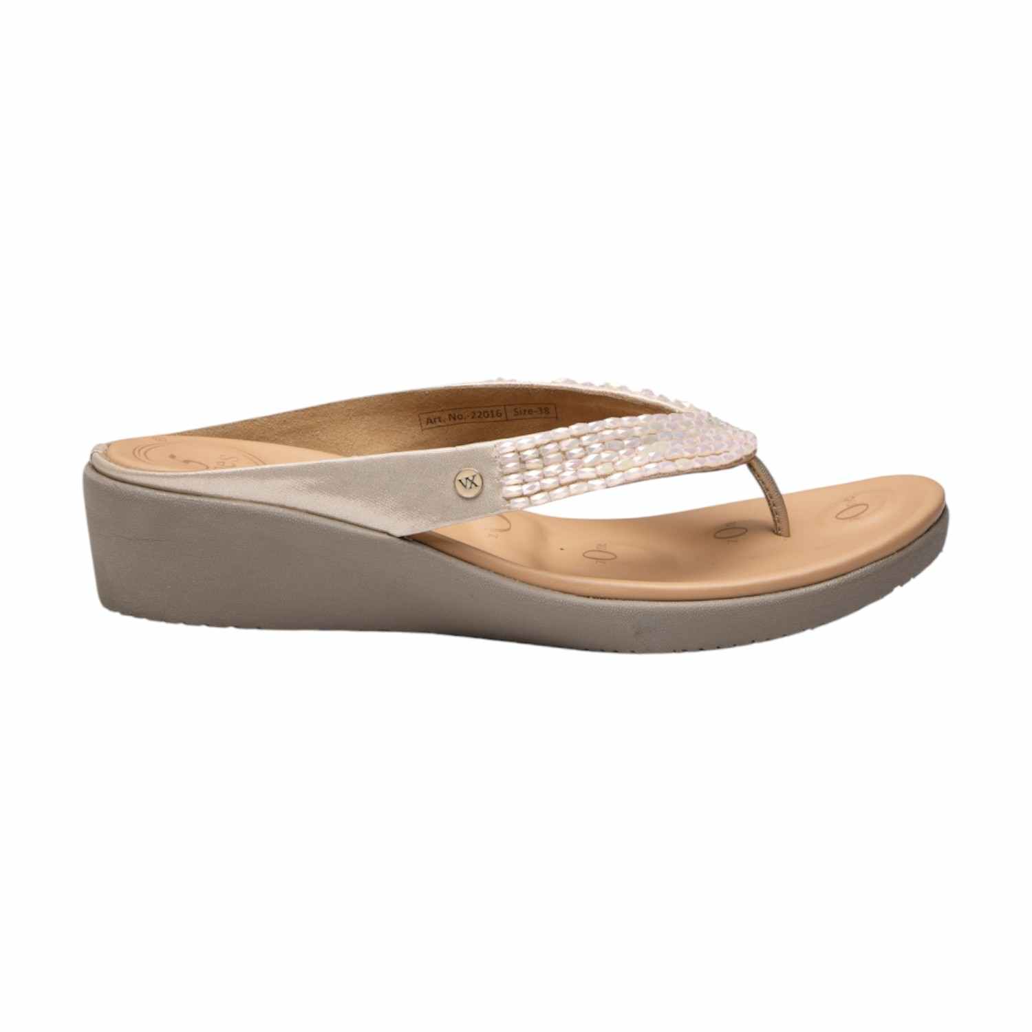 Women Gold/Neutral Beaded Thong Sandals with 5-Zone Reflex-Long-Bed