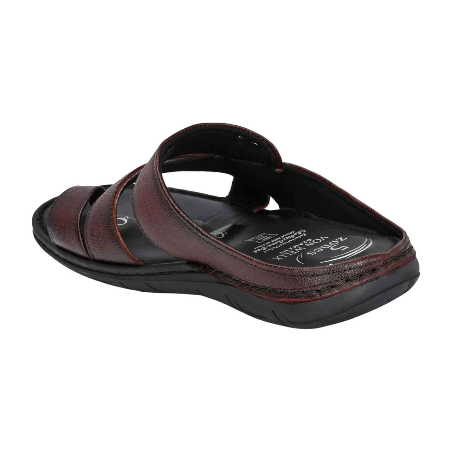 Men Textured Wine-Red Leather Slip-On Comfort Sandal with Toe Loop