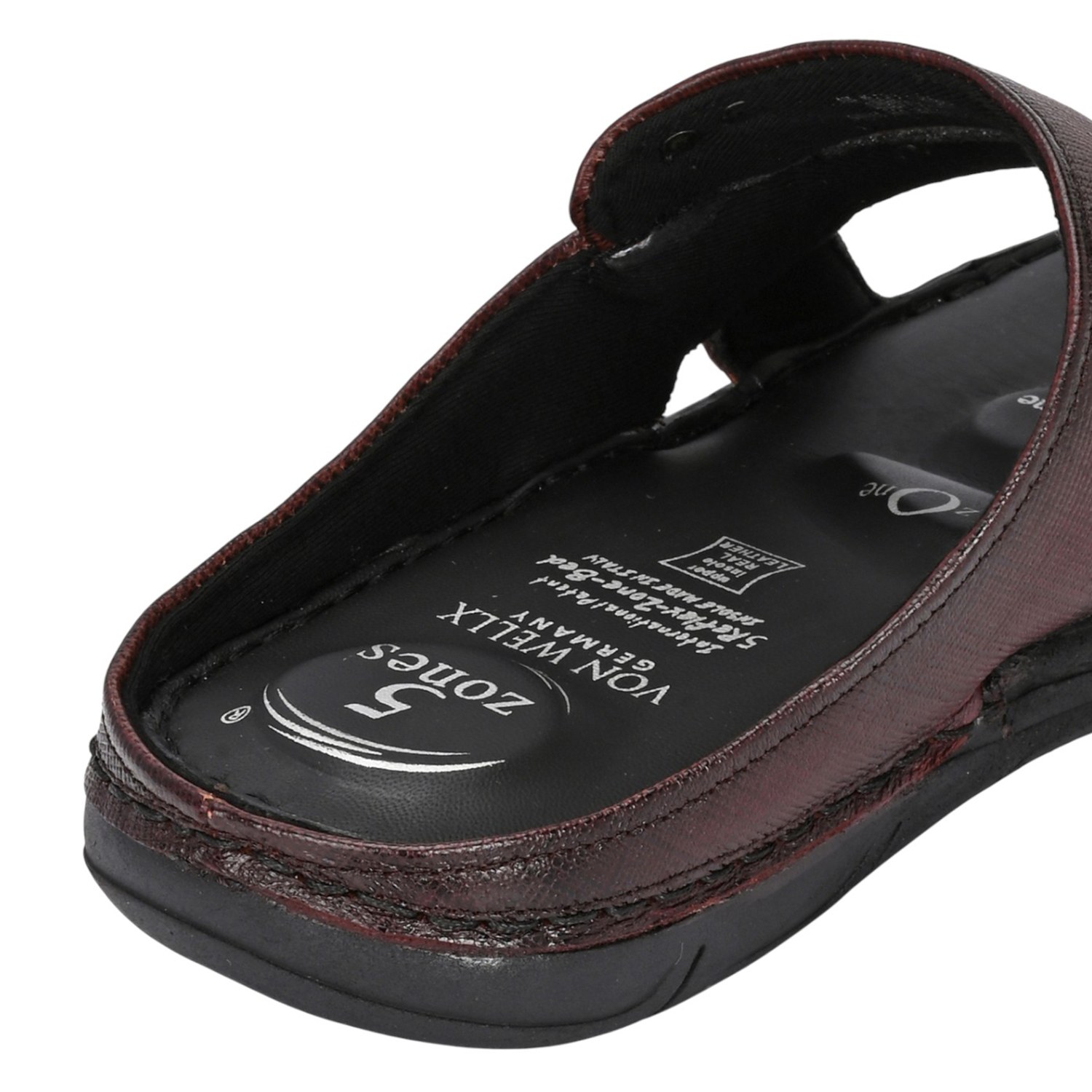 Men Textured Wine-Red Leather Slip-On Comfort Sandal with Toe Loop