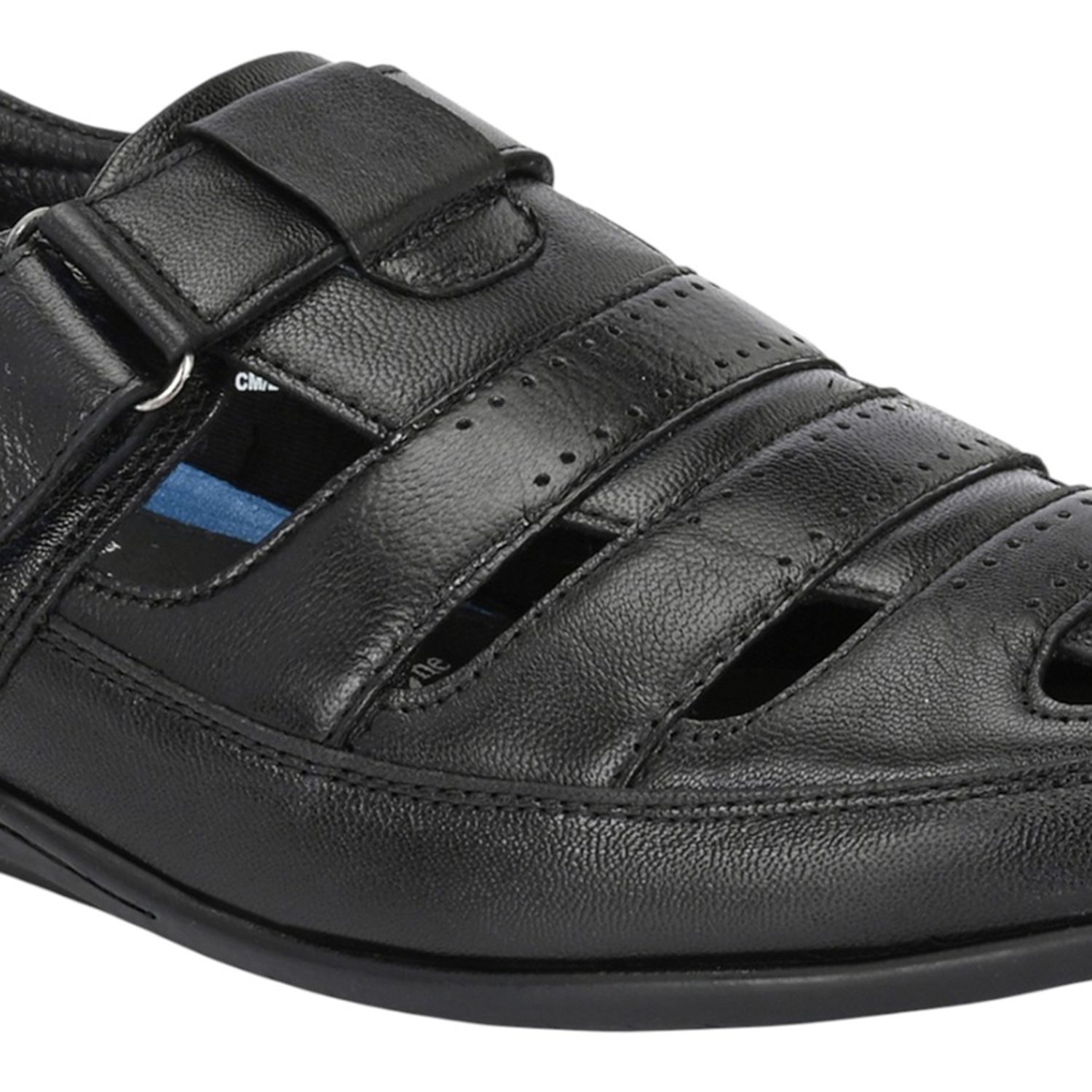 Men Black Leather Closed-Toe Fisherman Sandal