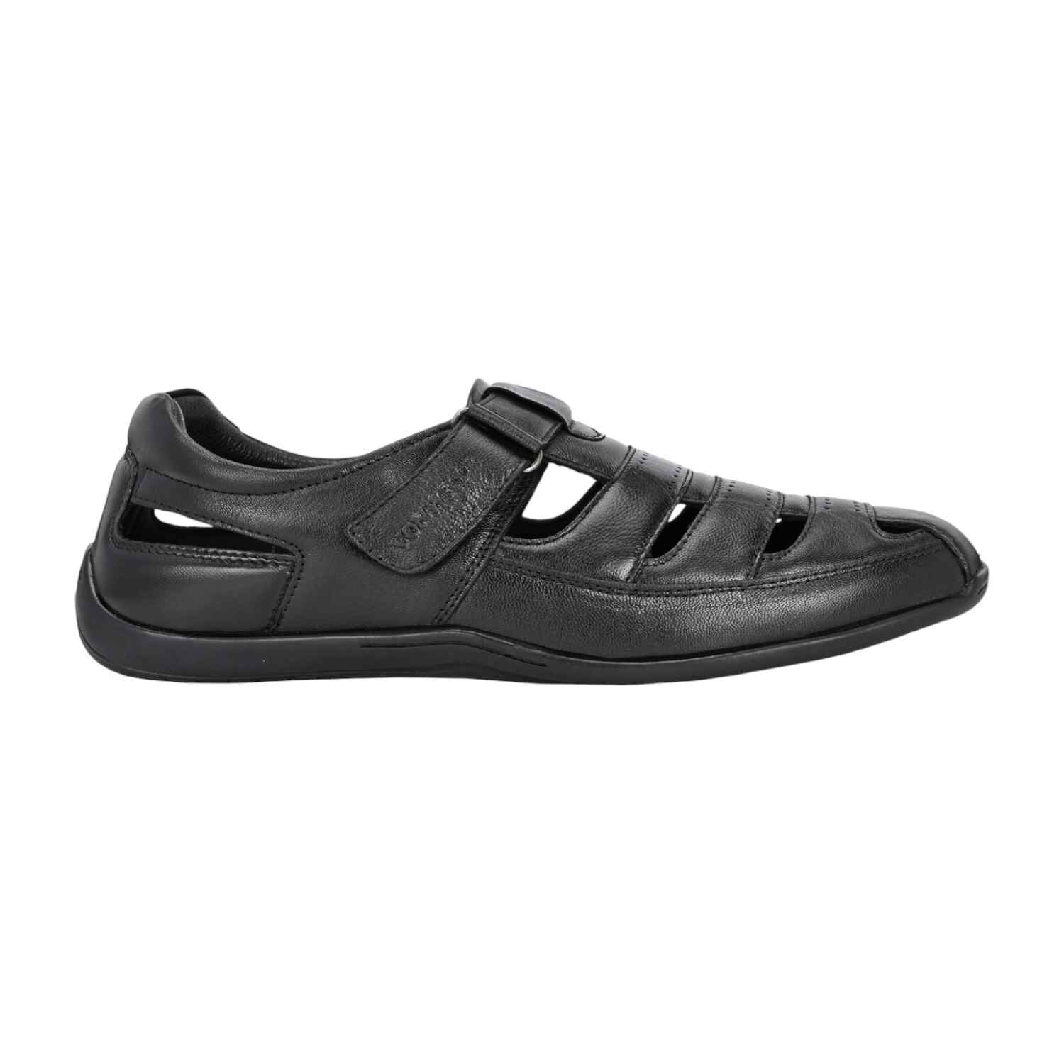 Men Black Leather Closed-Toe Fisherman Sandal