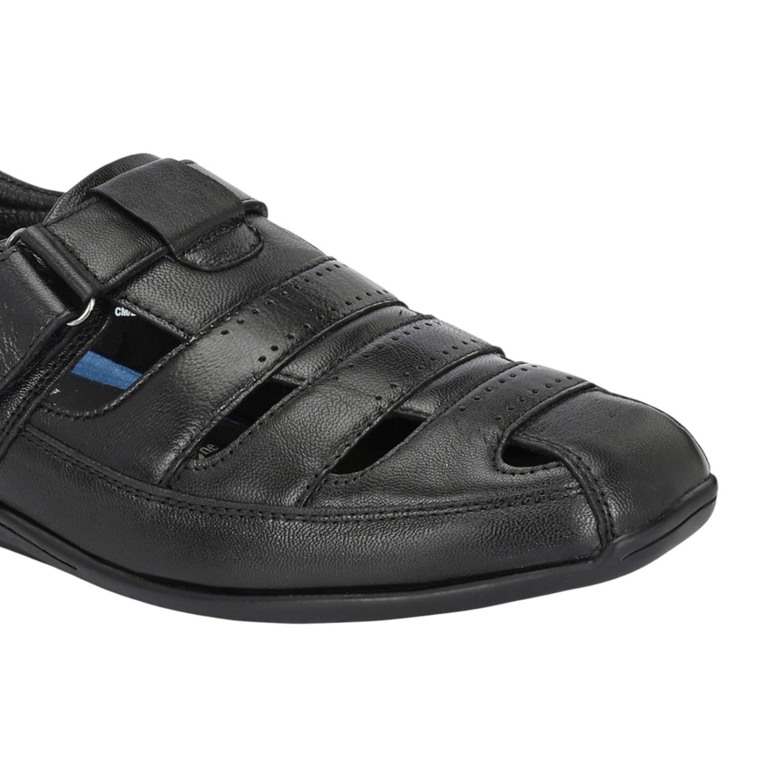 Men Black Leather Closed-Toe Fisherman Sandal