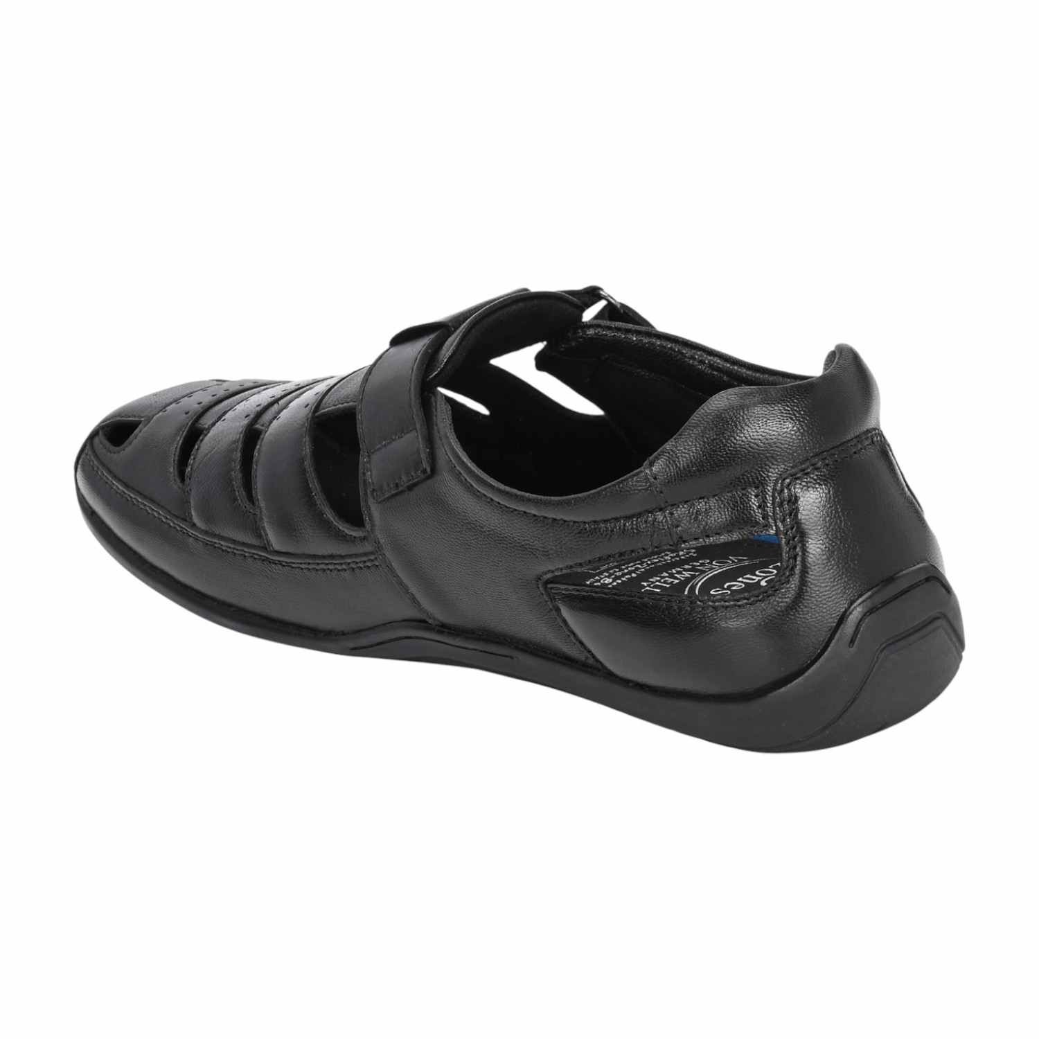 Men Black Leather Closed-Toe Fisherman Sandal