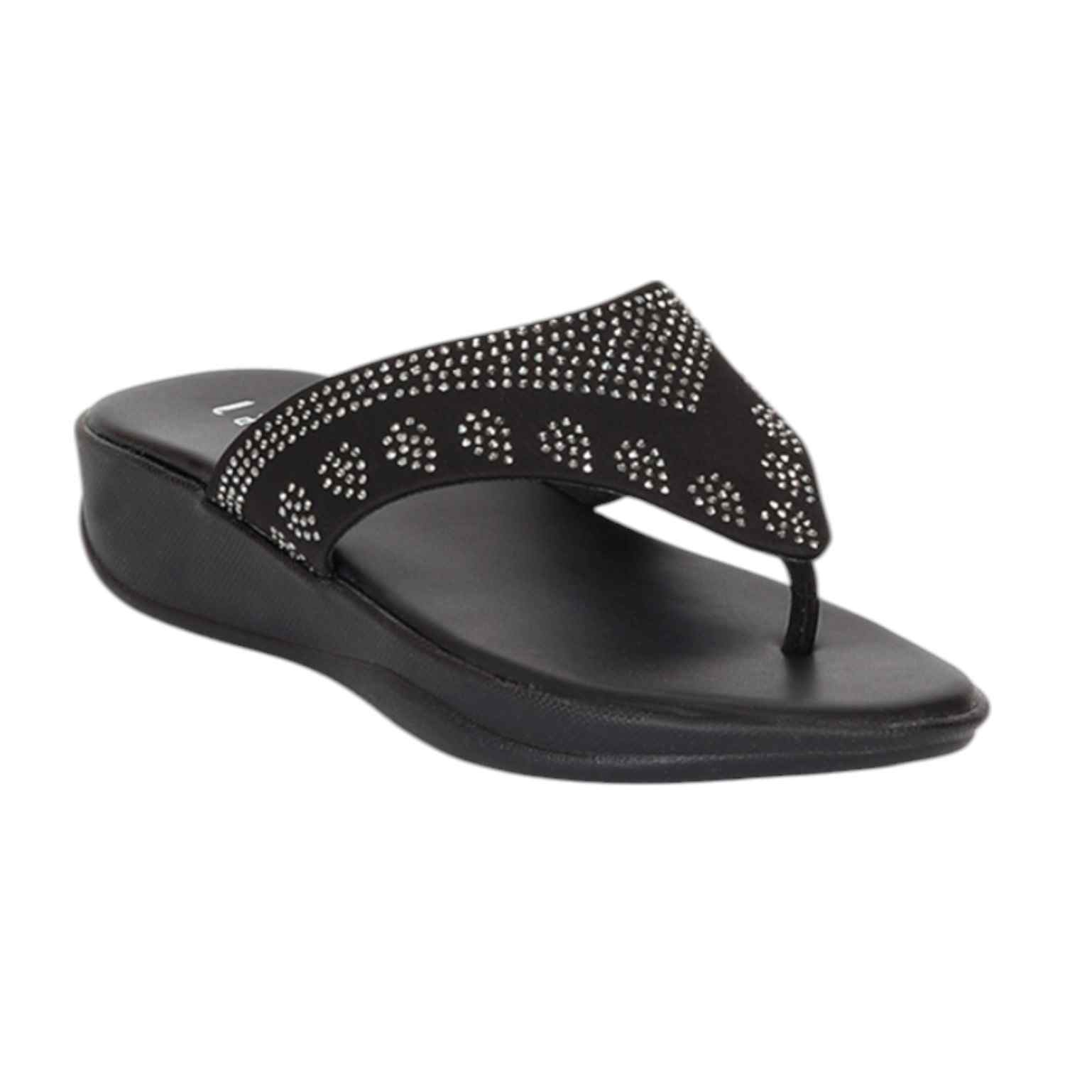 Women Black Thong with Candy Stones