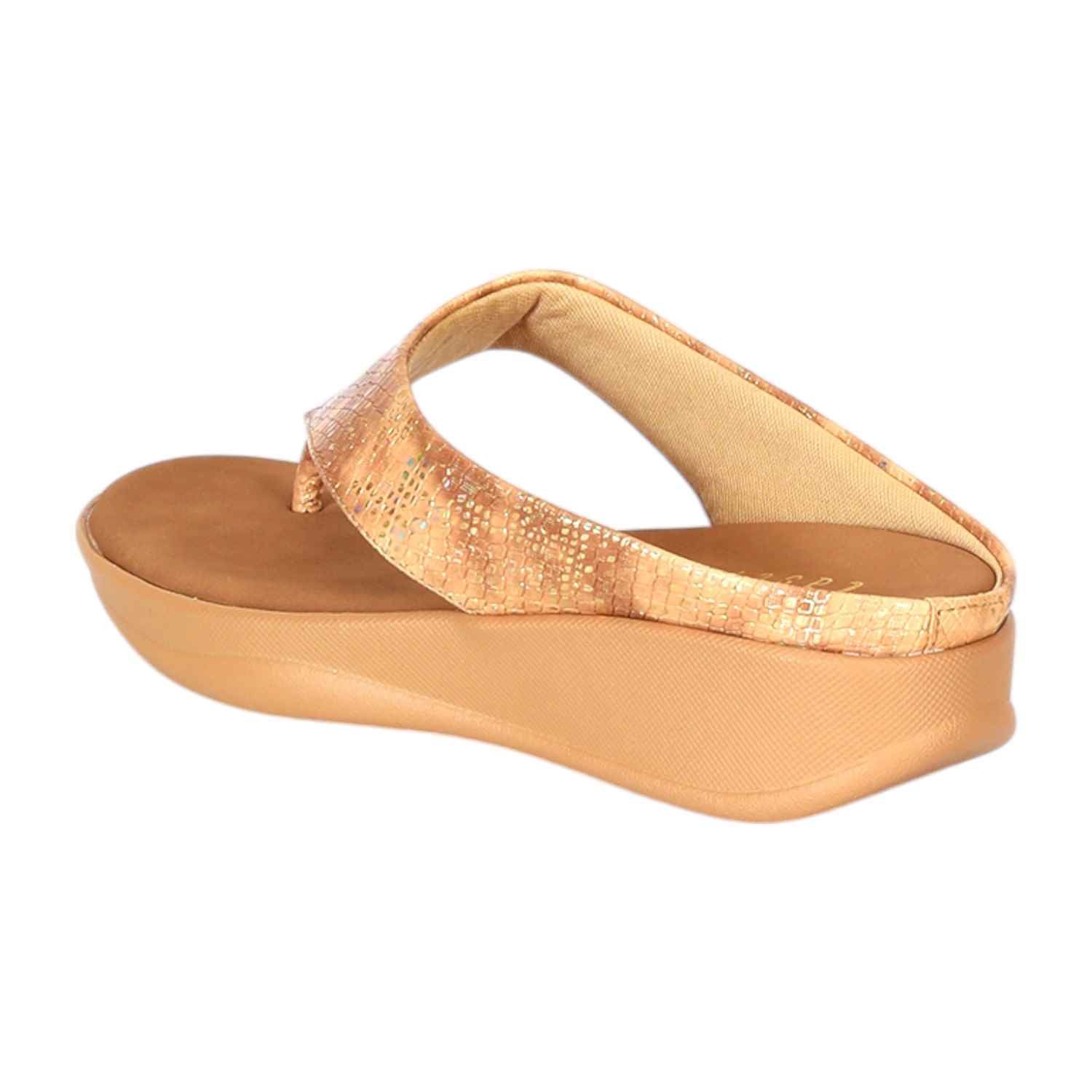 Women Elegant Tan Platform Flip-Flops