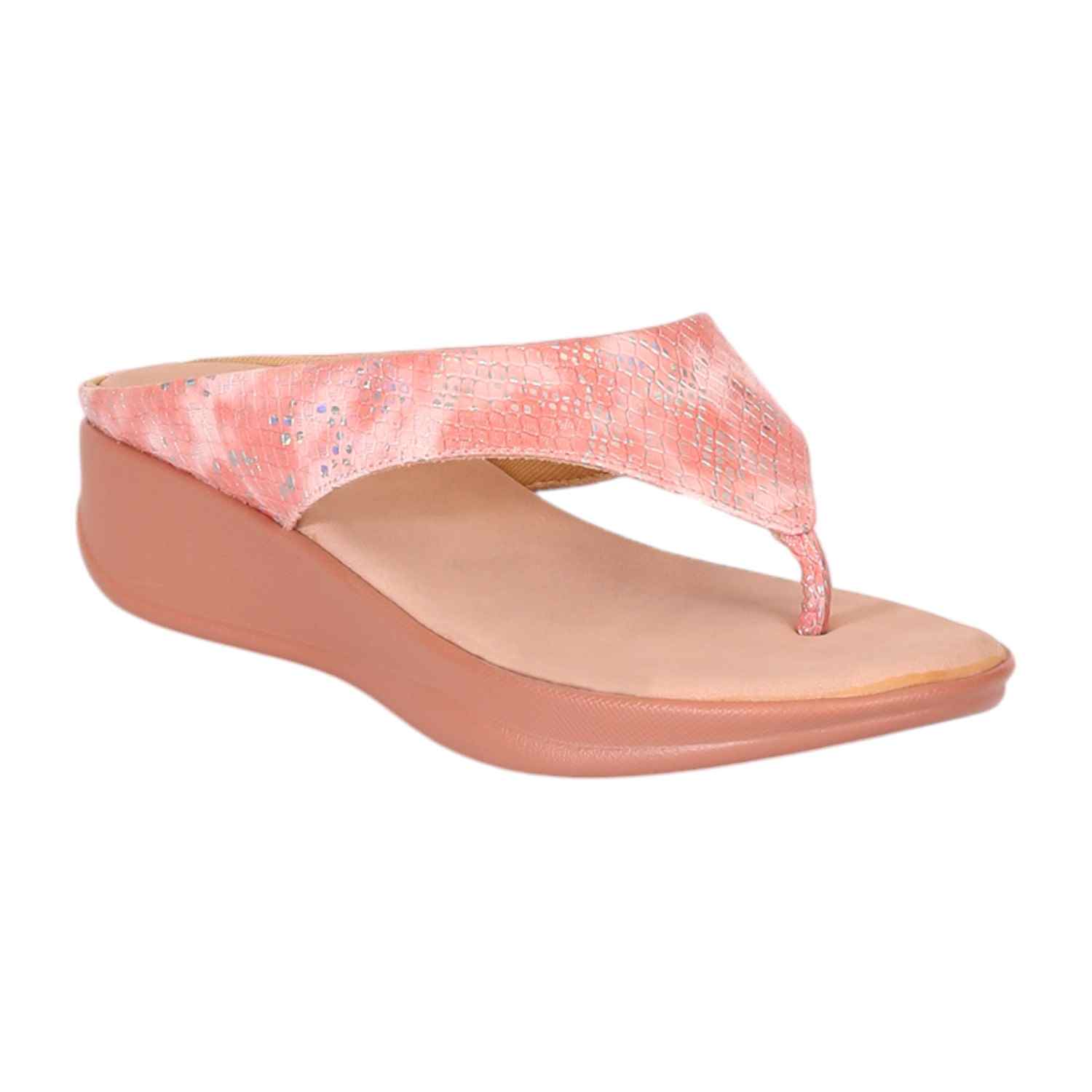 Women Elegant Peach Platform Flip-Flops