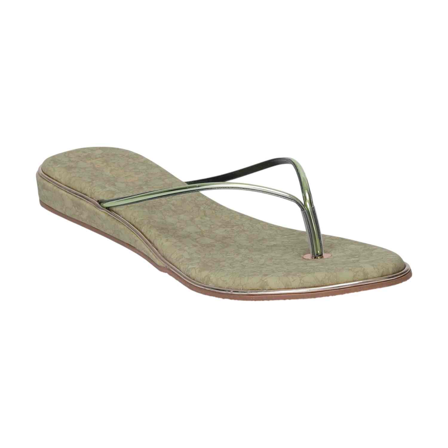 Women Olive Green Flat Chappal with Glossy Straps
