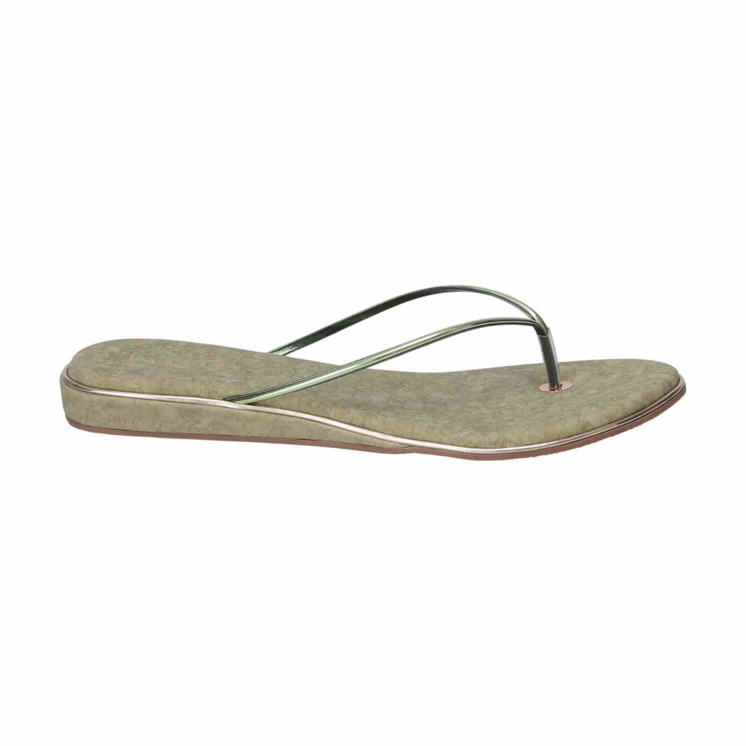 Women Olive Green Flat Chappal with Glossy Straps