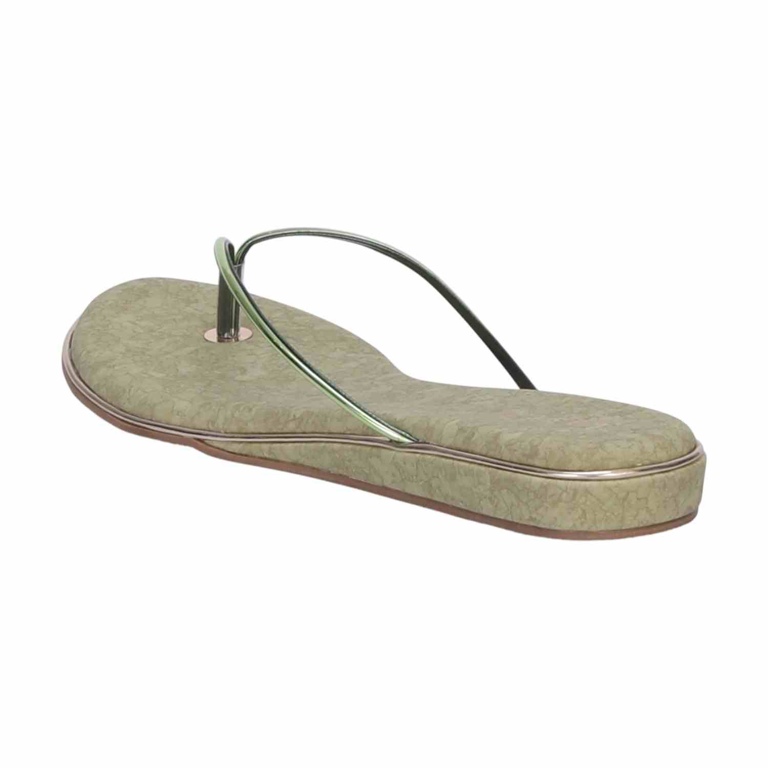Women Olive Green Flat Chappal with Glossy Straps