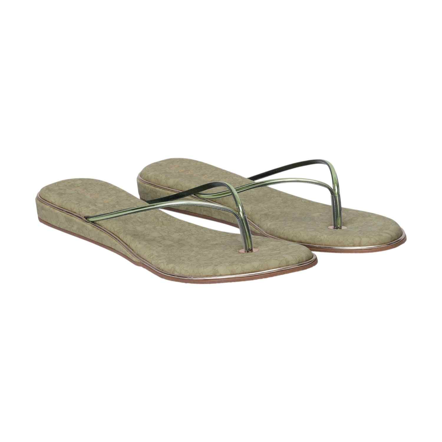 Women Olive Green Flat Chappal with Glossy Straps