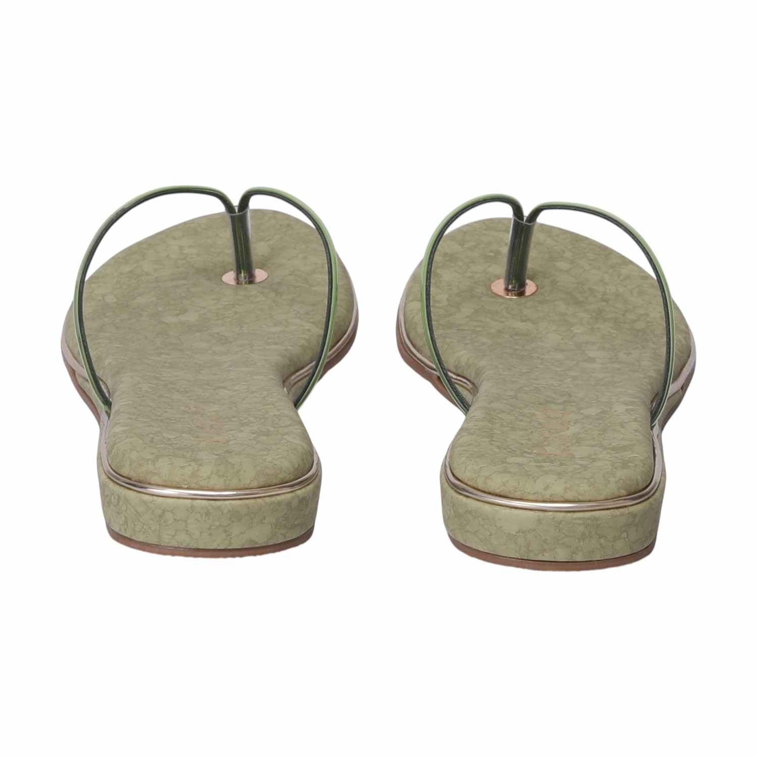 Women Olive Green Flat Chappal with Glossy Straps