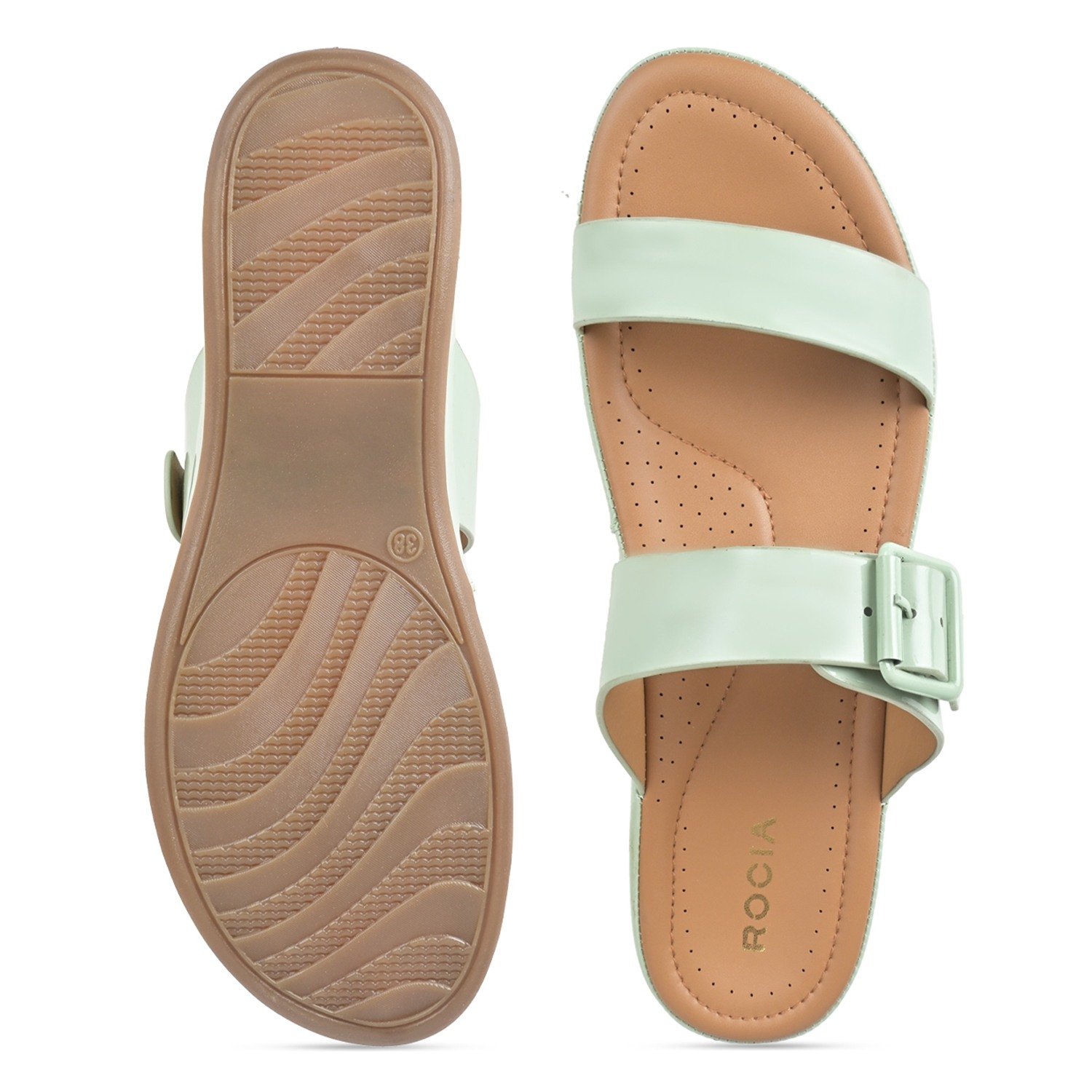 Green Women Patent Casual Flats