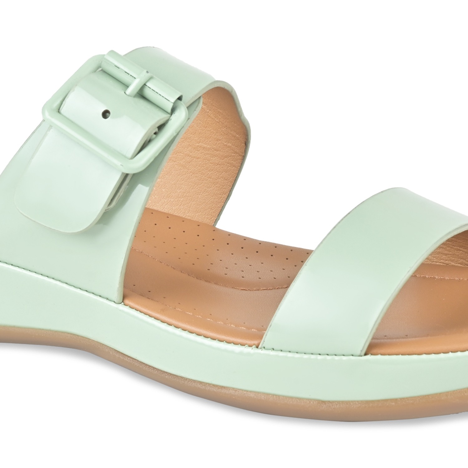 Green Women Patent Casual Flats