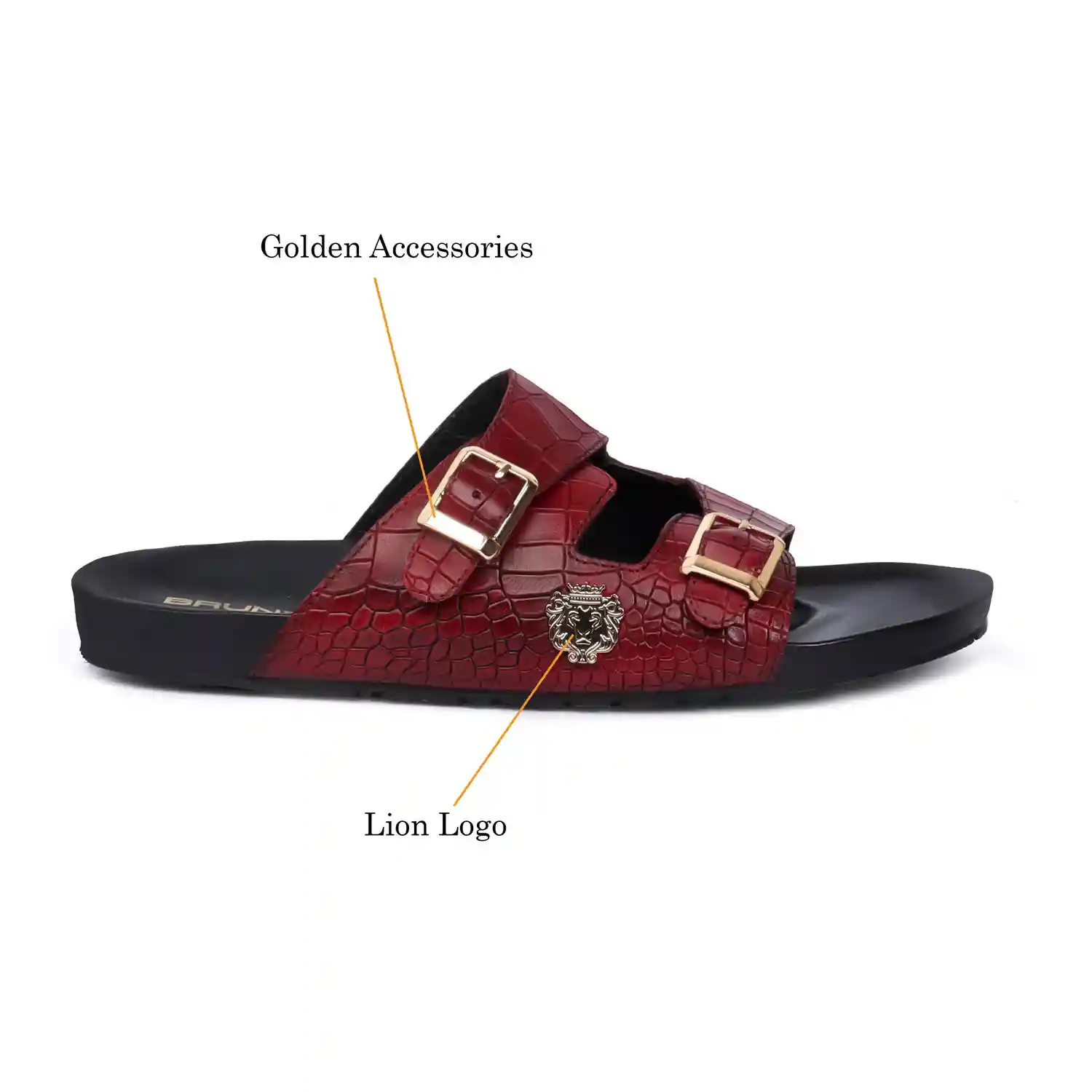 Men Wine Adjustable Buckle Slipper in Deep Cut Leather