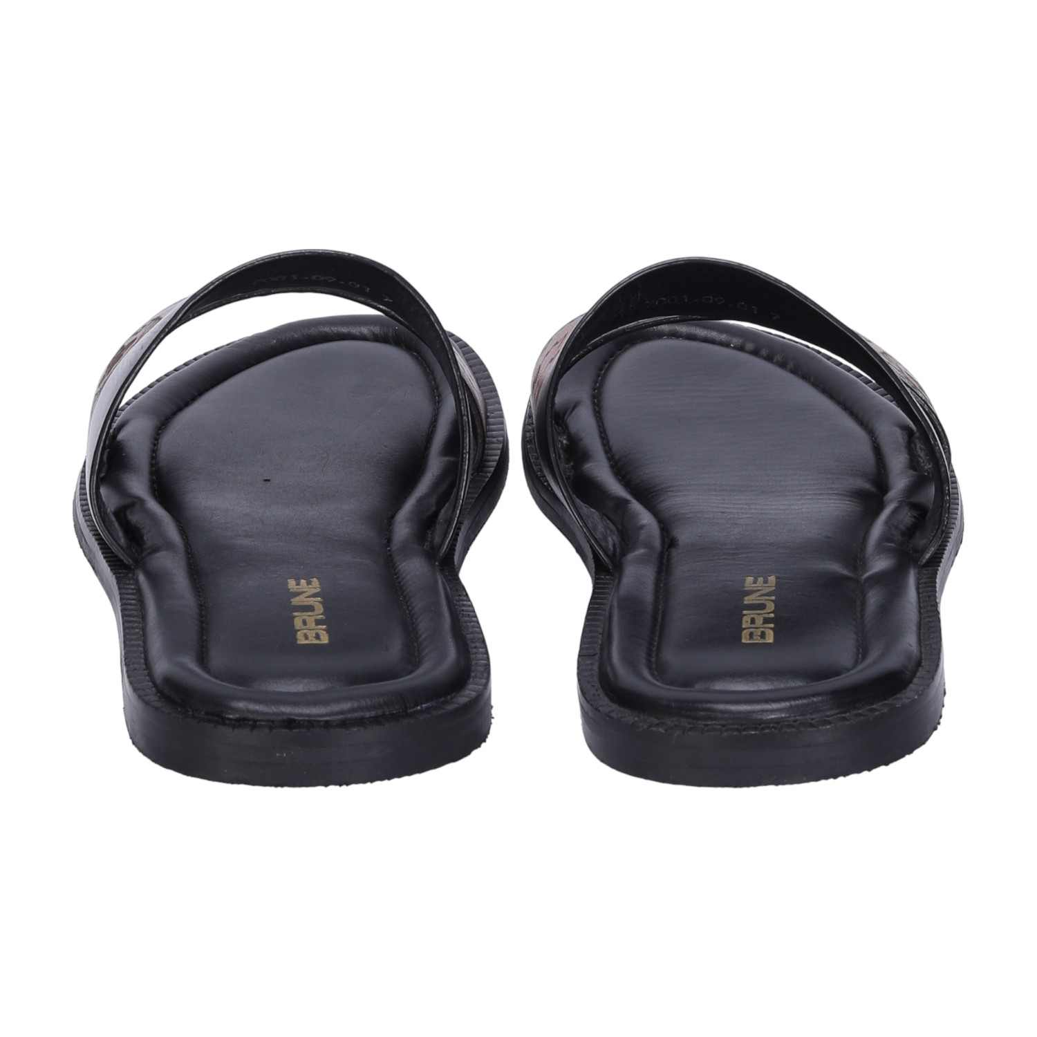 Men Slipper With Laser Engraved Dual Strapped Tan & Black Leather
