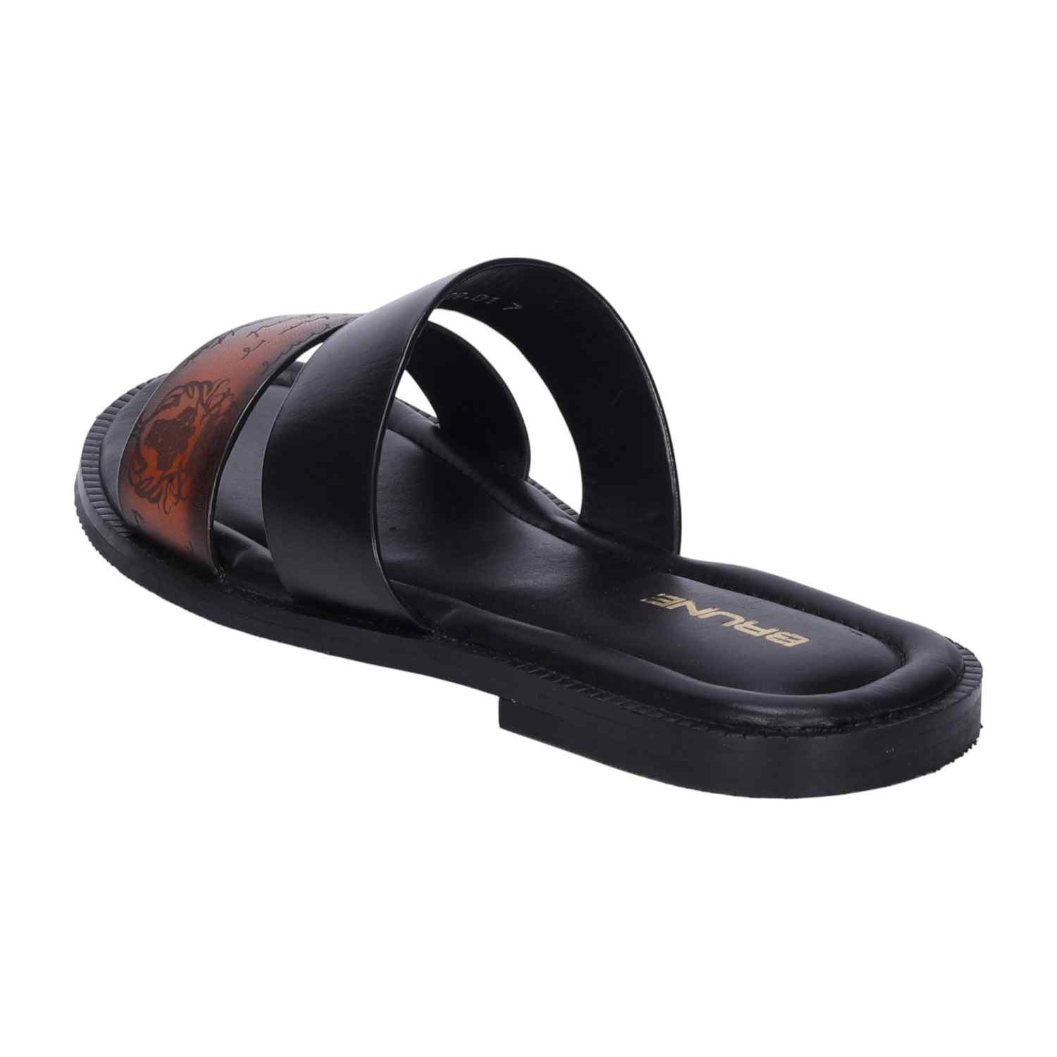 Men Slipper With Laser Engraved Dual Strapped Tan & Black Leather