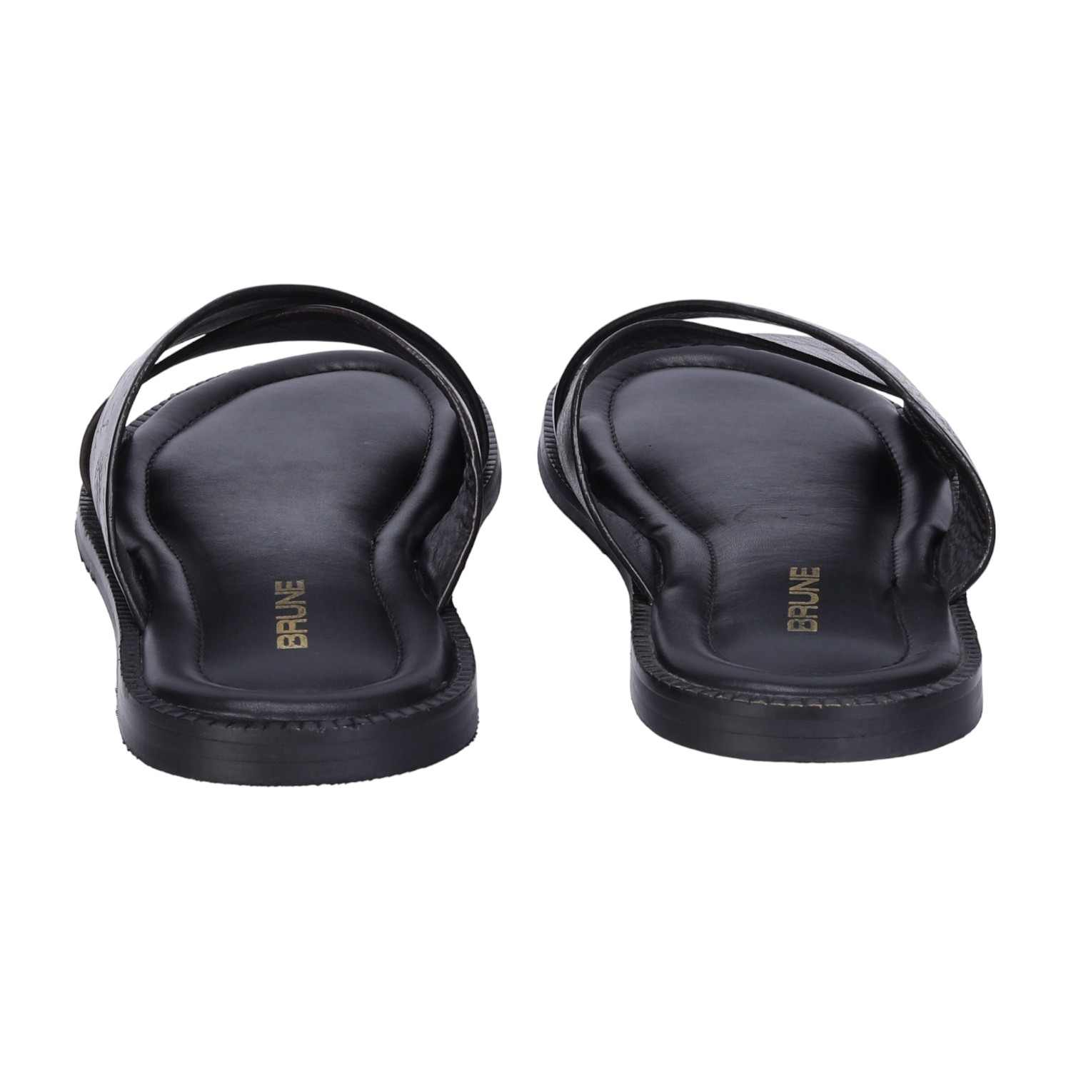 Men Slide-in Slipper with Crossover Black & Brown Leather