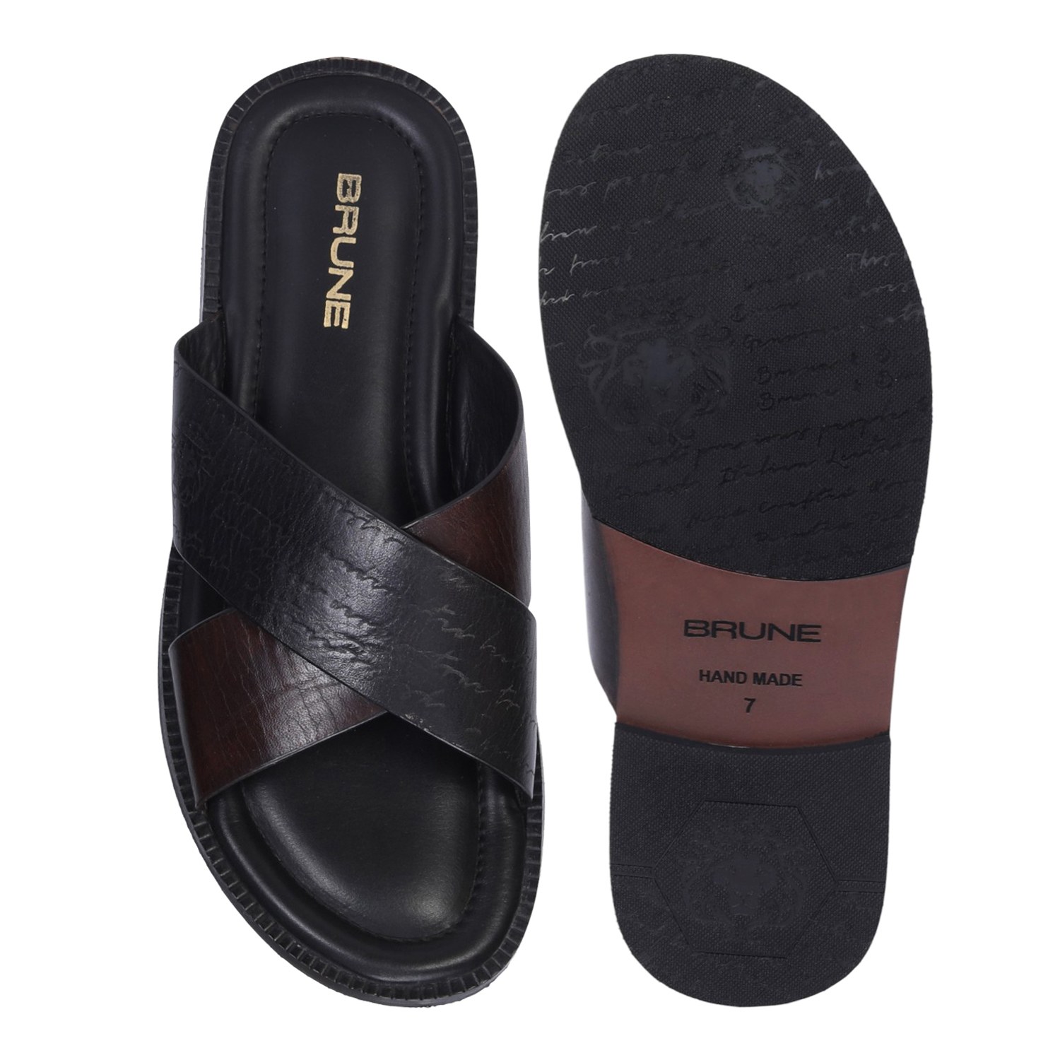 Men Slide-in Slipper with Crossover Black & Brown Leather