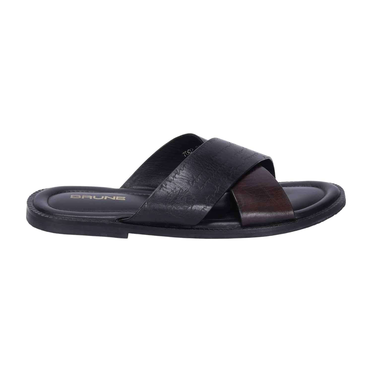 Men Slide-in Slipper with Crossover Black & Brown Leather
