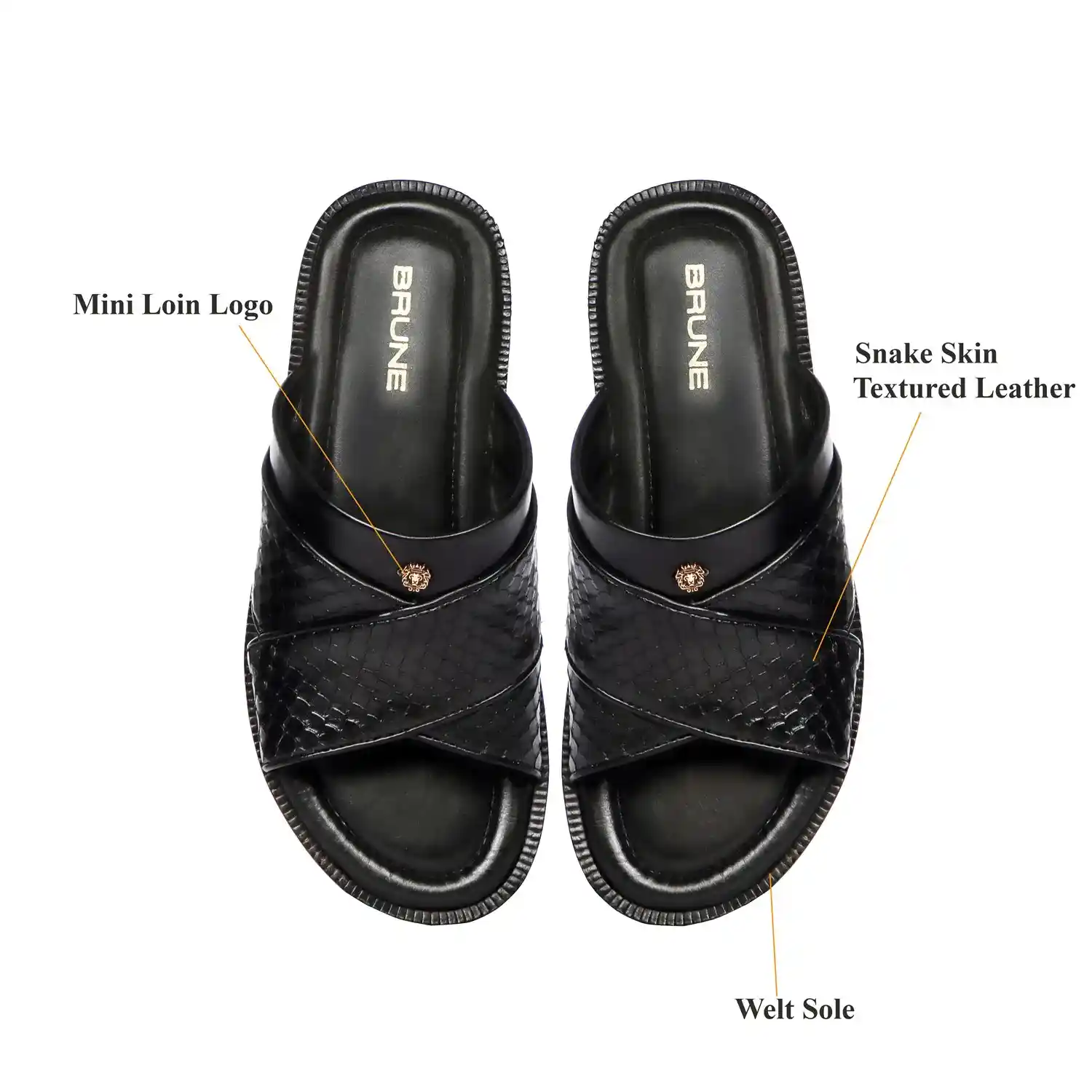 Men Slide-in Slipper with Crossover Black & Brown Leather