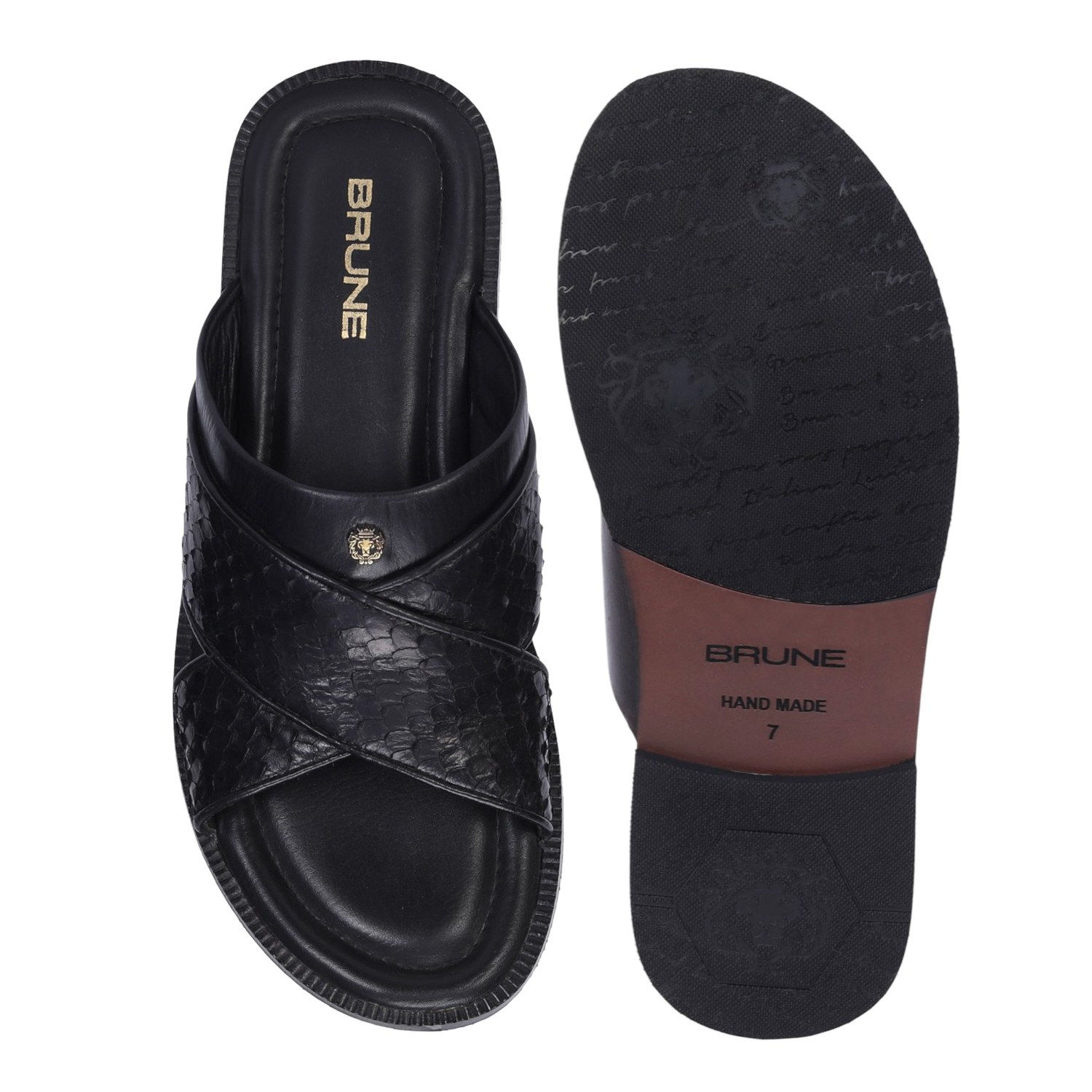 Men Slide-in Slipper with Crossover Black & Brown Leather