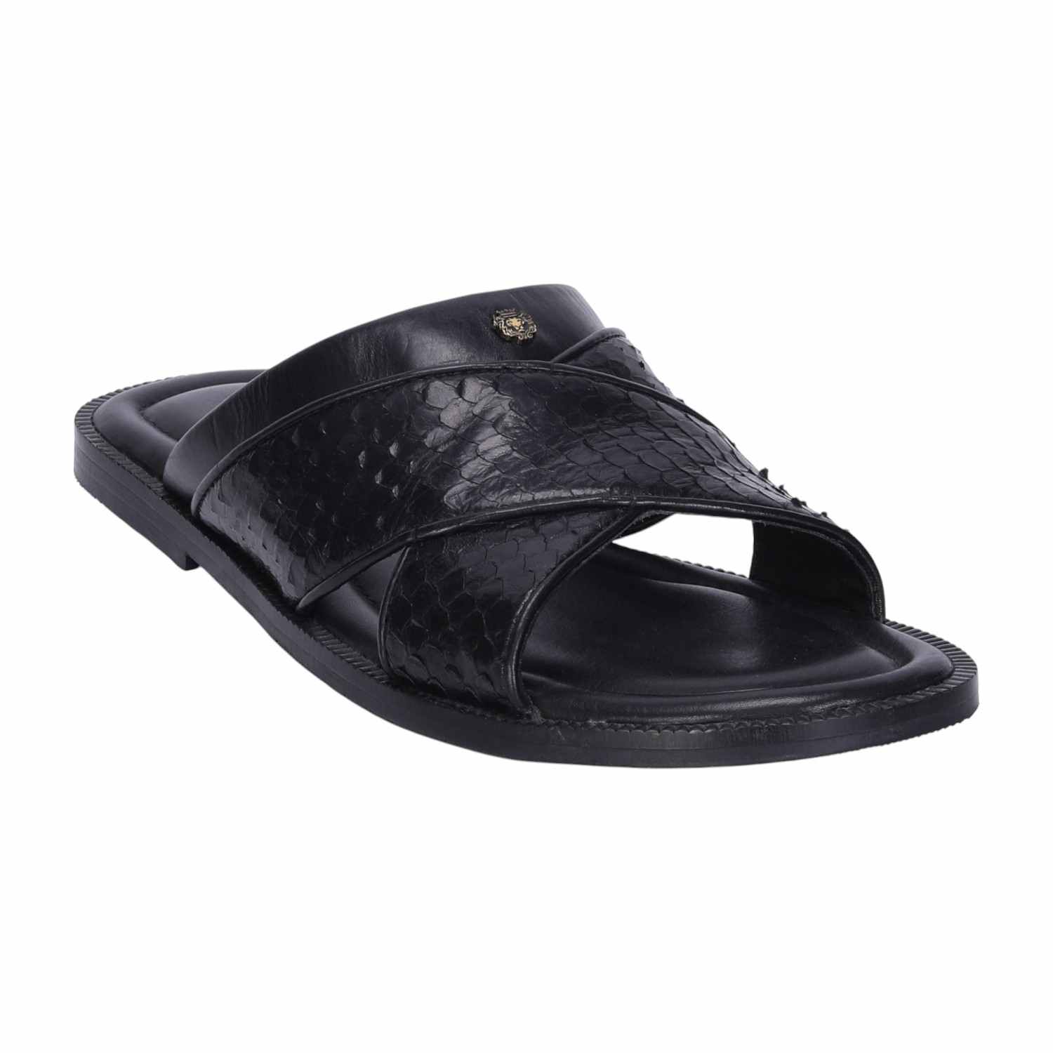 Men Slide-in Slipper with Crossover Black & Brown Leather
