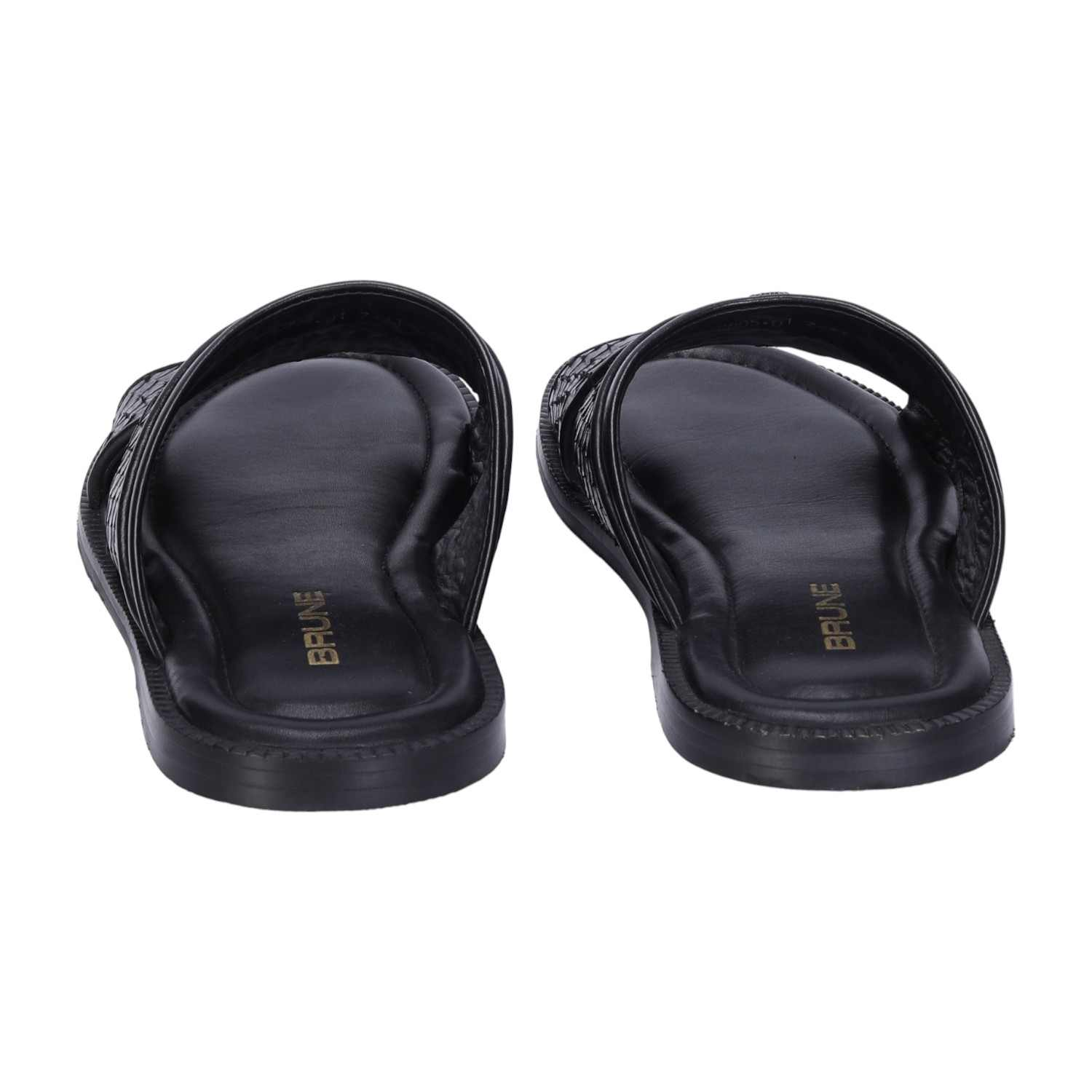 Men Slide-in Slipper with Crossover Black & Brown Leather
