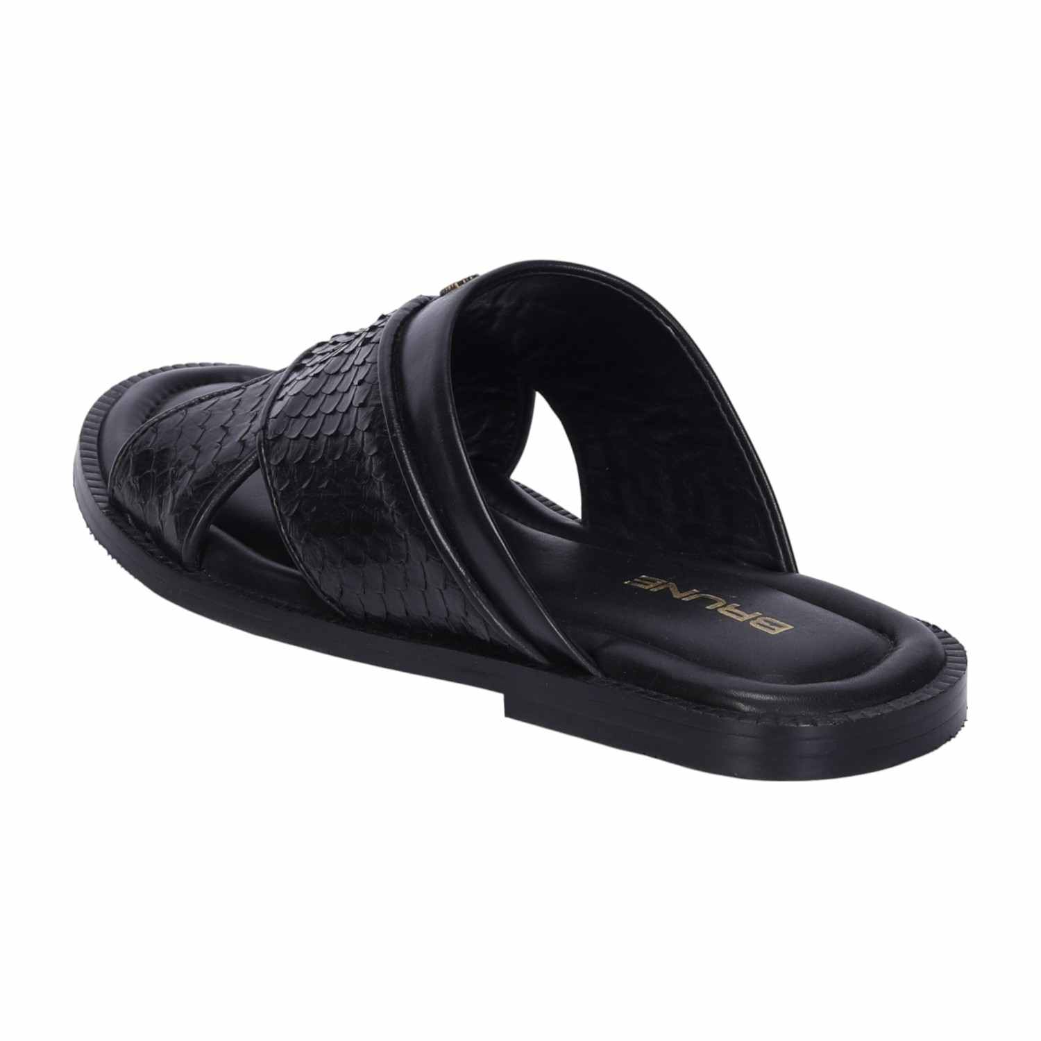 Men Slide-in Slipper with Crossover Black & Brown Leather