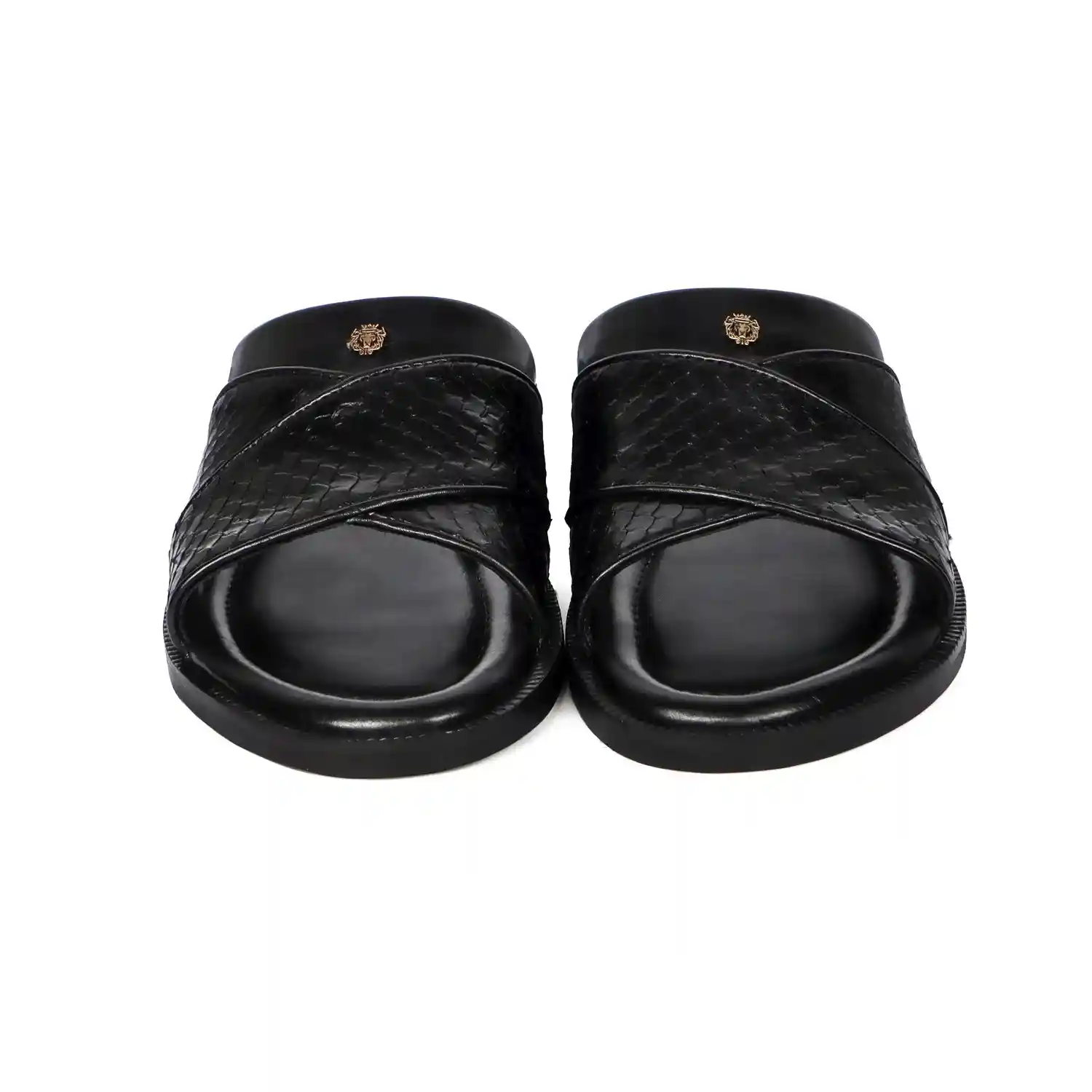 Men Slide-in Slipper with Crossover Black & Brown Leather