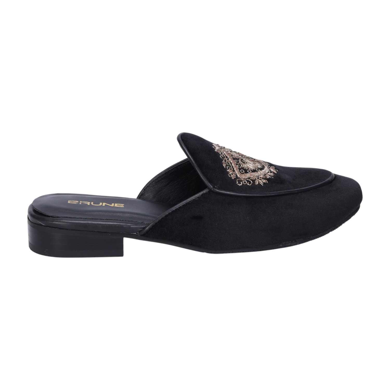 Women Black Italian Mule with Golden Zardosi