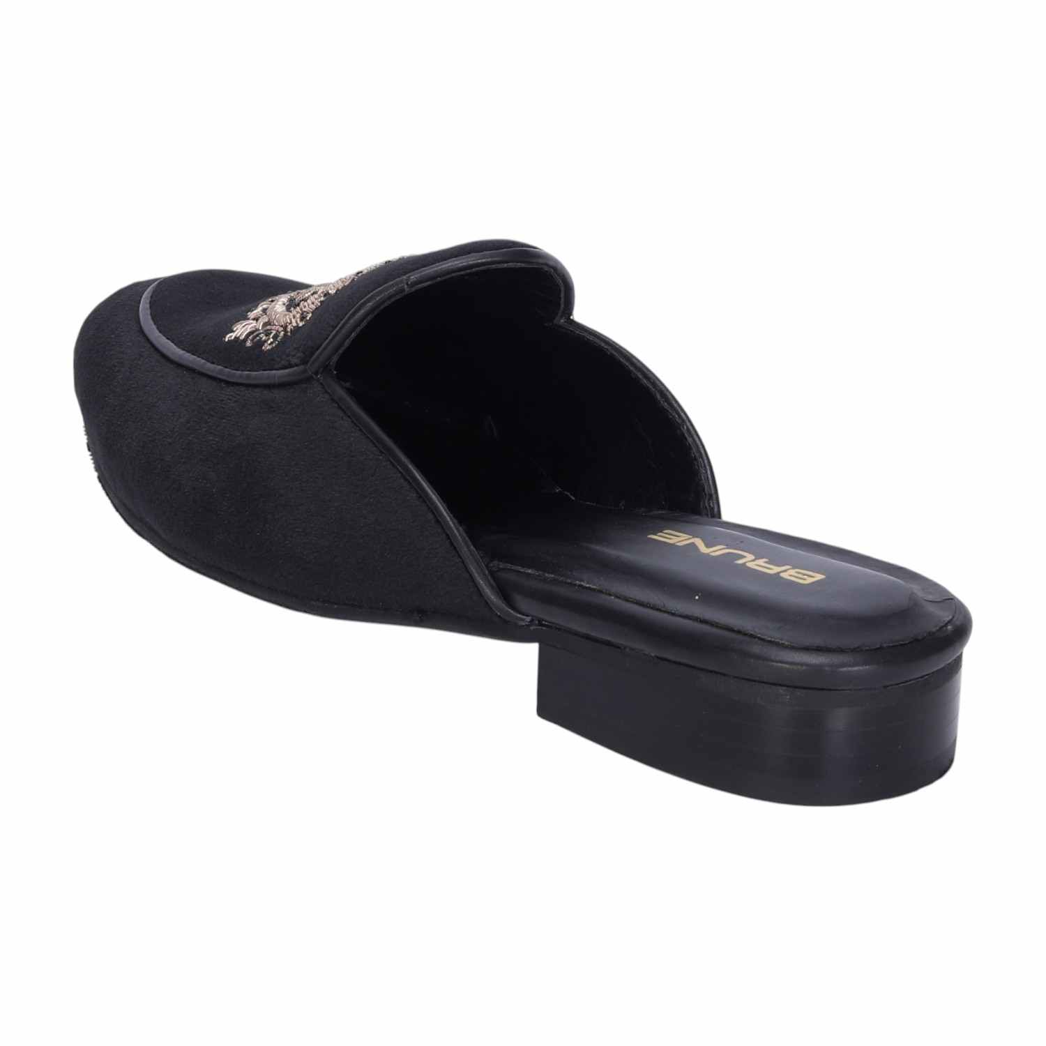 Women Black Italian Mule with Golden Zardosi