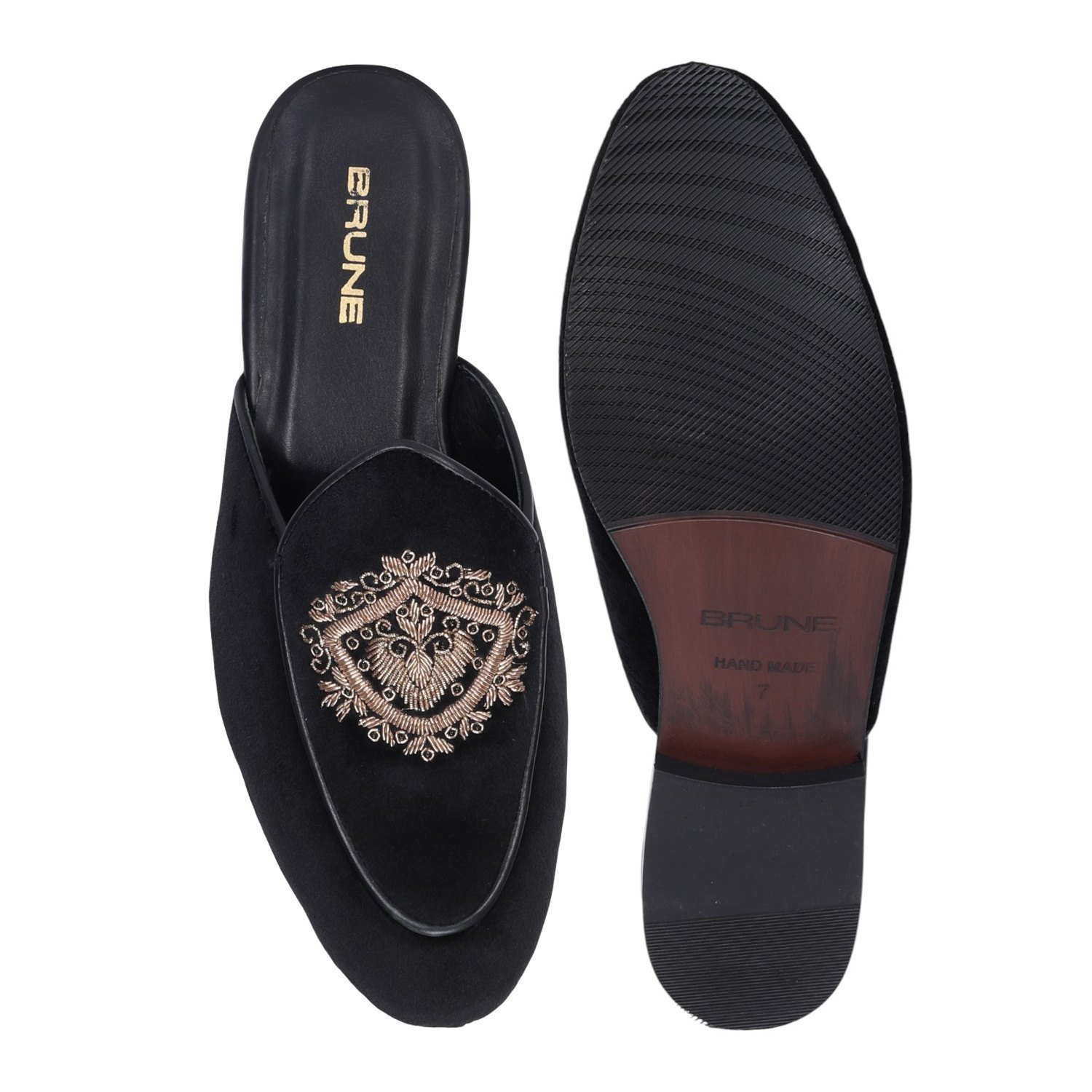 Women Black Italian Mule with Golden Zardosi
