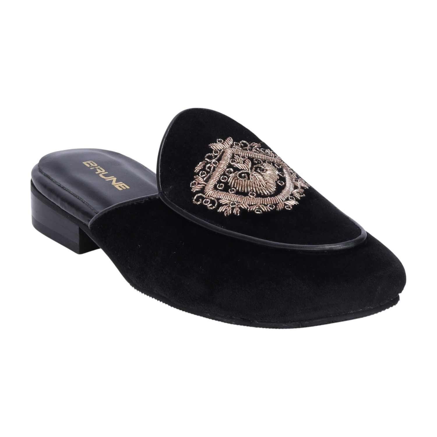 Women Black Italian Mule with Golden Zardosi