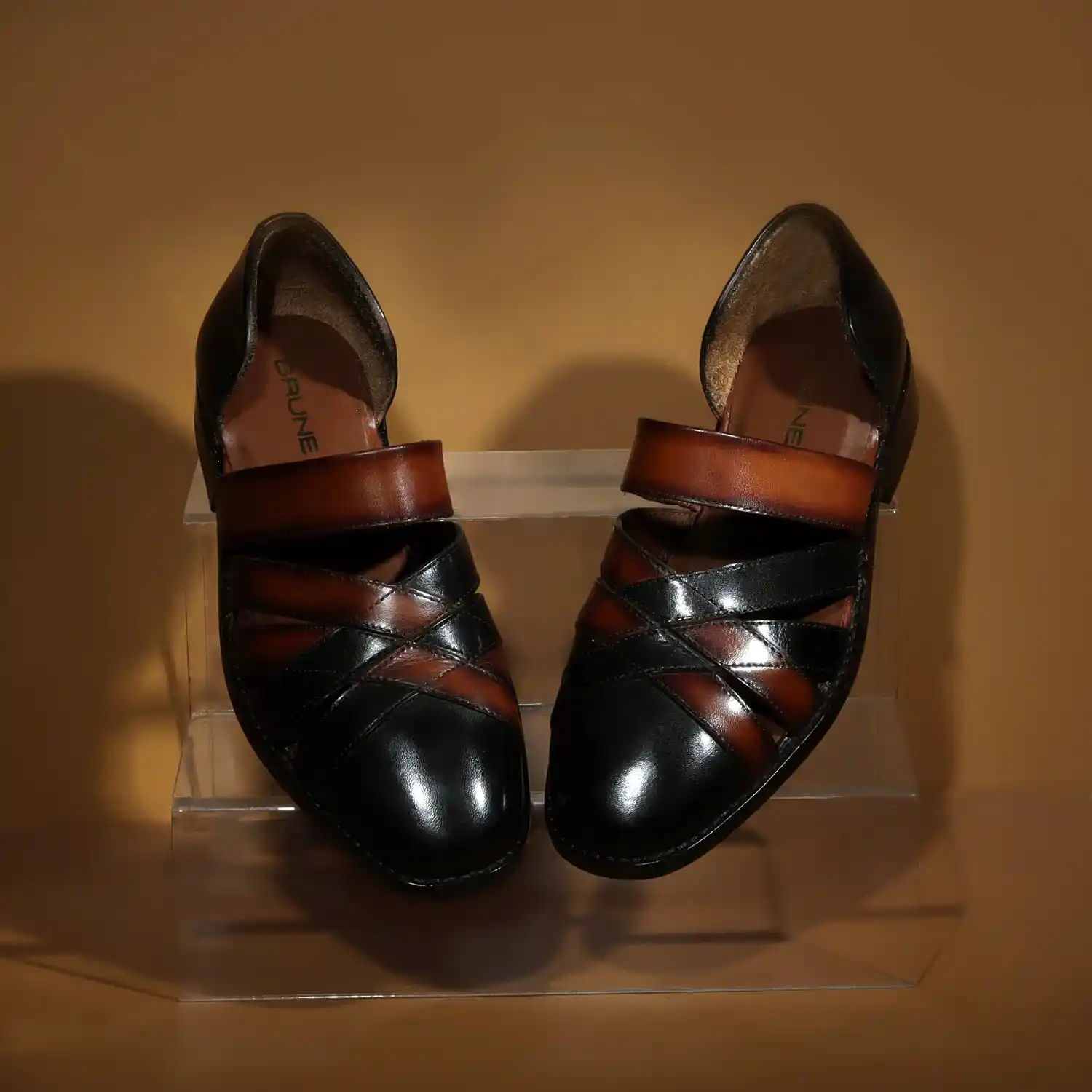 Men Black & Tan Leather Ethnic Peshawari Sandals