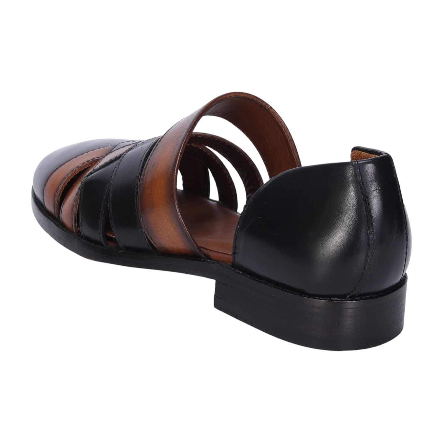 Men Black & Tan Leather Ethnic Peshawari Sandals
