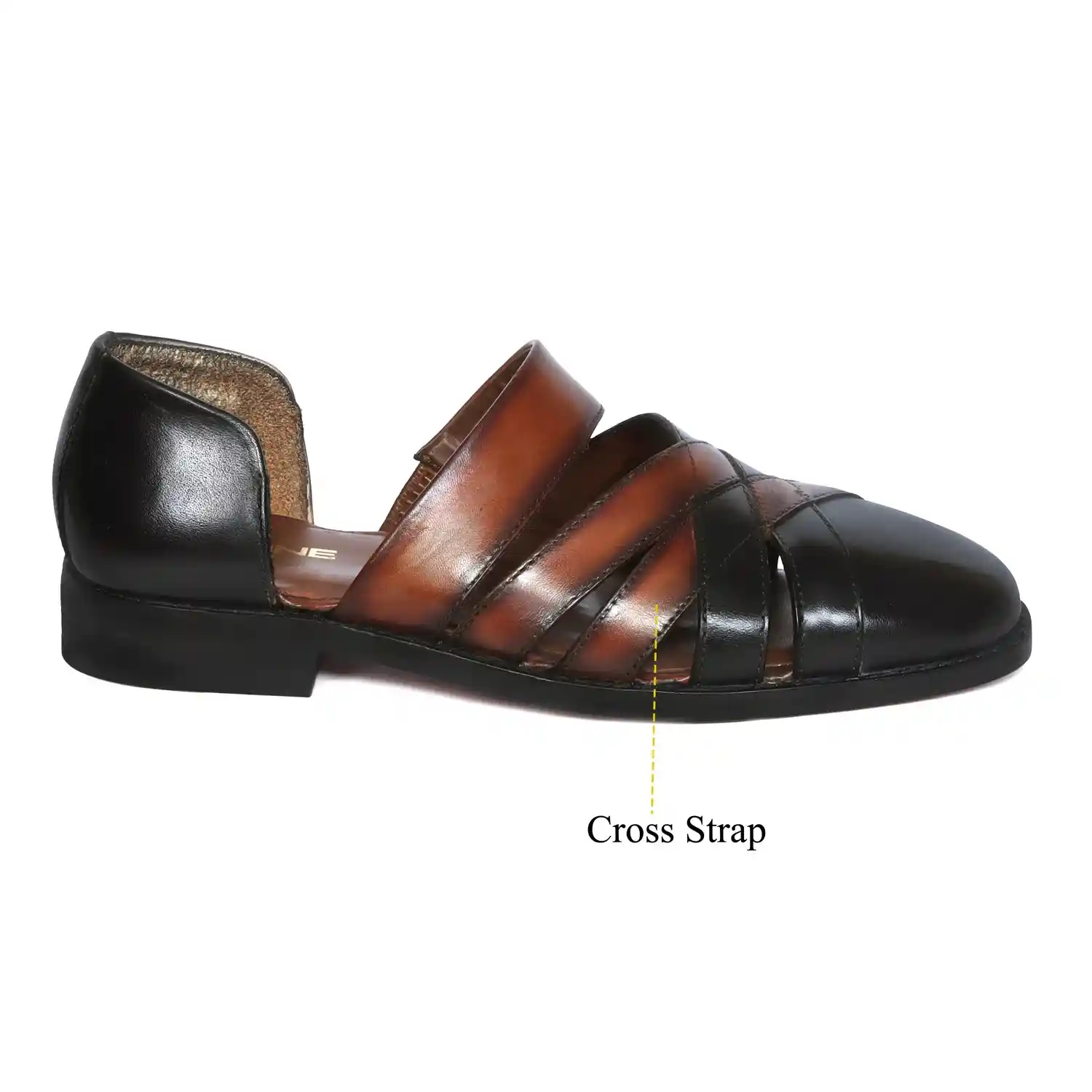 Men Black & Tan Leather Ethnic Peshawari Sandals
