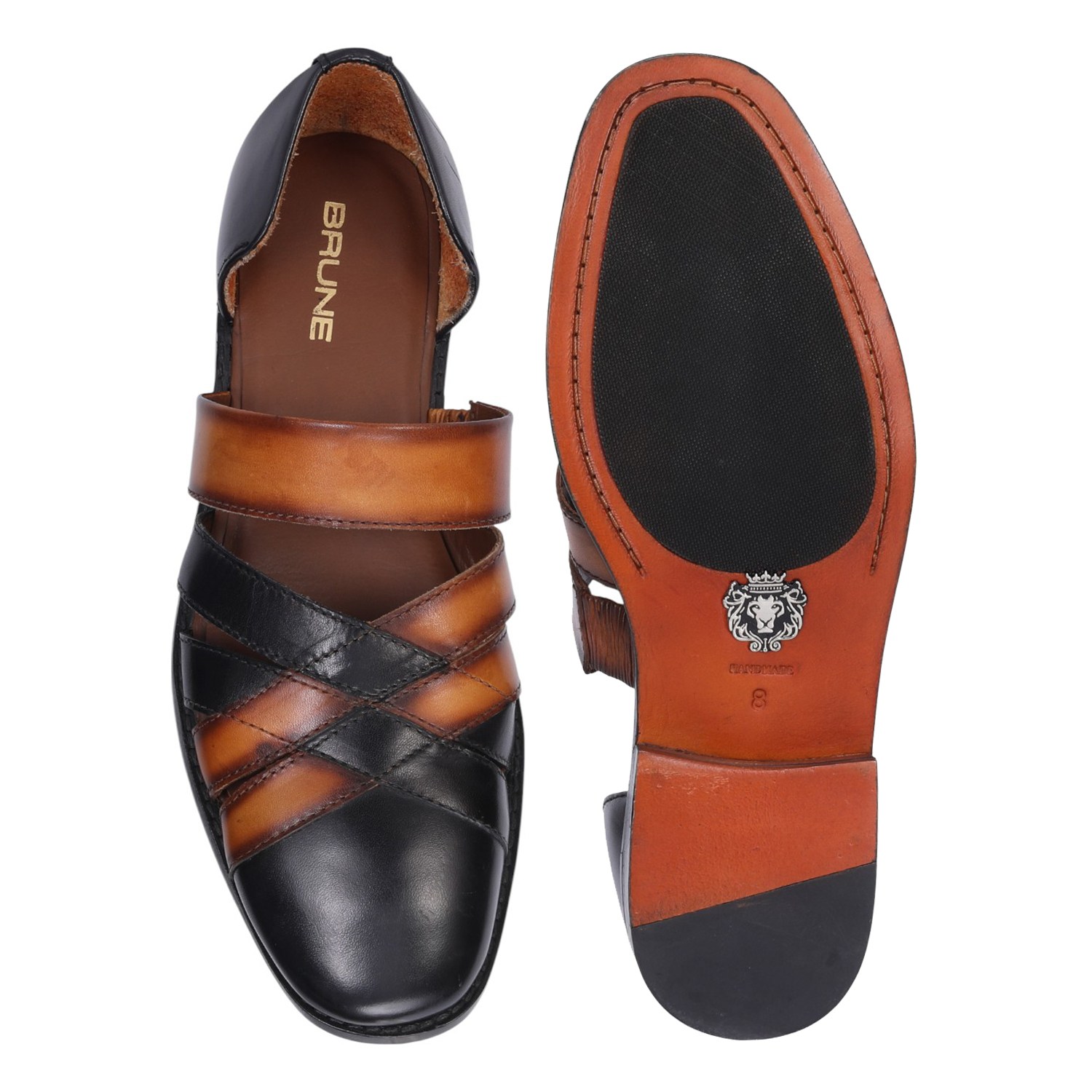 Men Black & Tan Leather Ethnic Peshawari Sandals