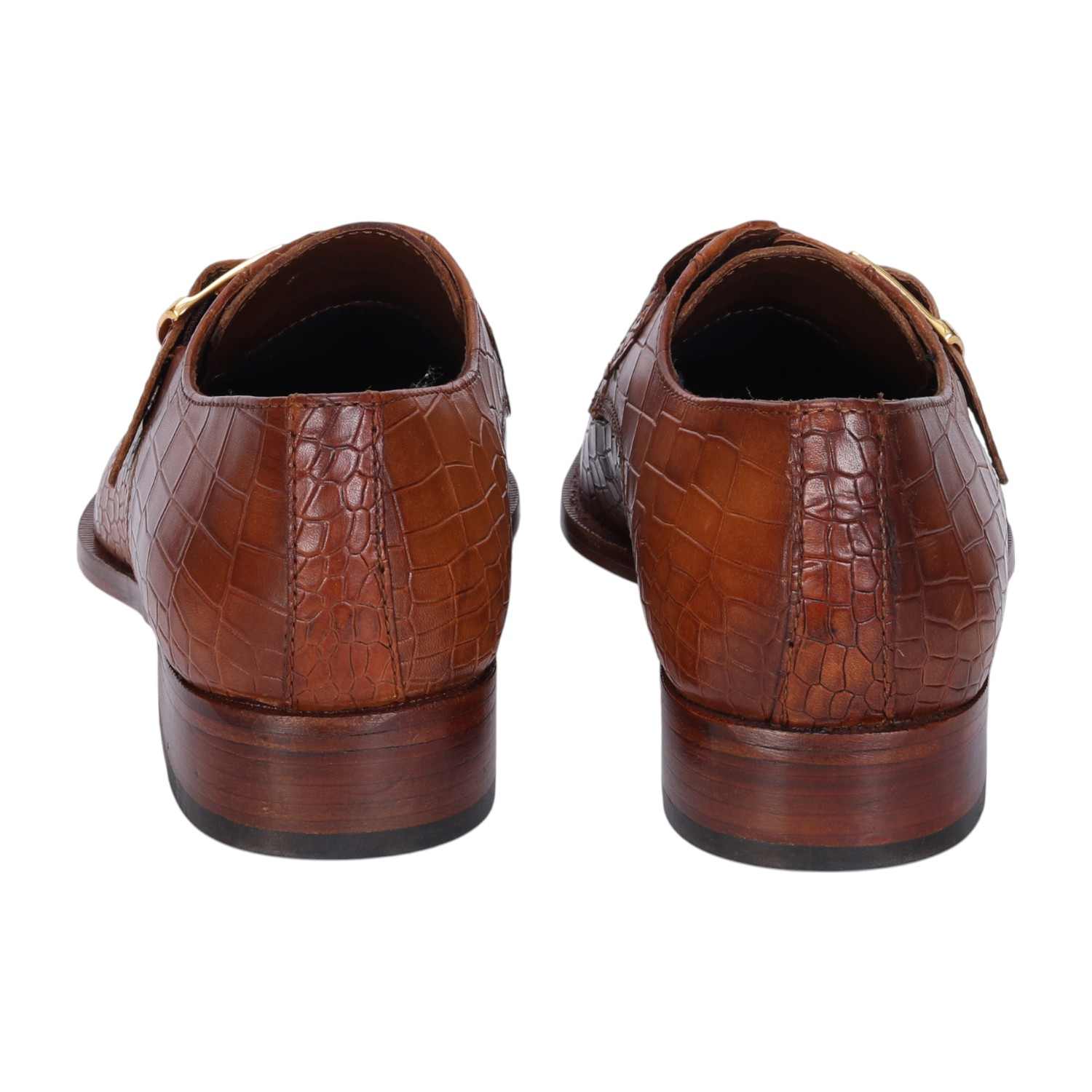 Men Formal Shoes With Derby Monk Strap Texture Leather