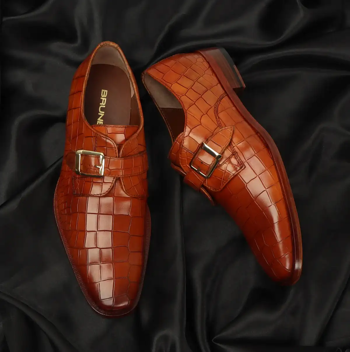 Men Formal Shoes With Derby Monk Strap Texture Leather