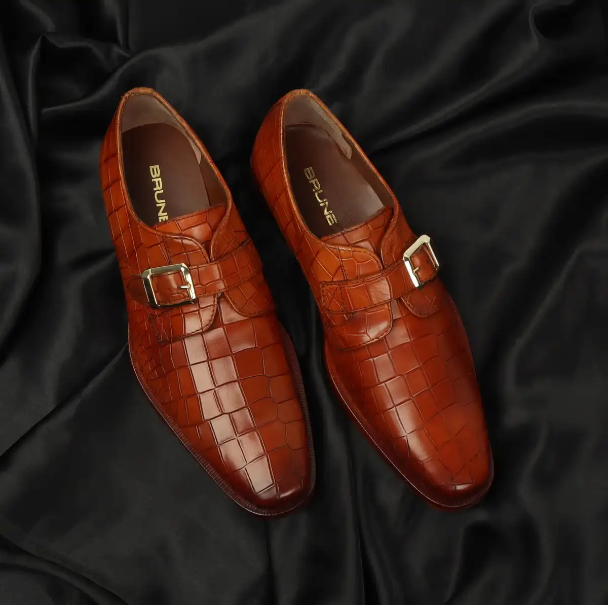 Men Formal Shoes With Derby Monk Strap Texture Leather