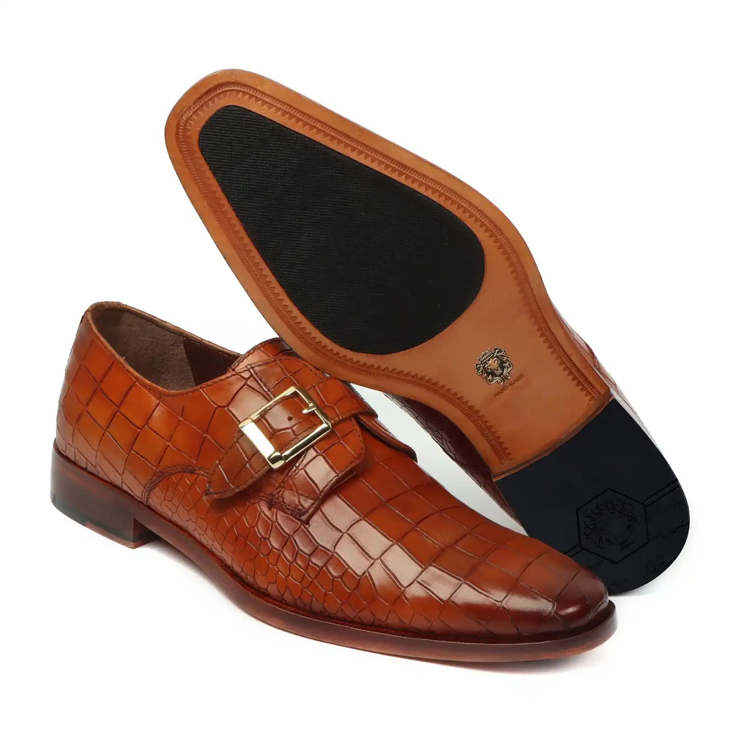Men Formal Shoes With Derby Monk Strap Texture Leather