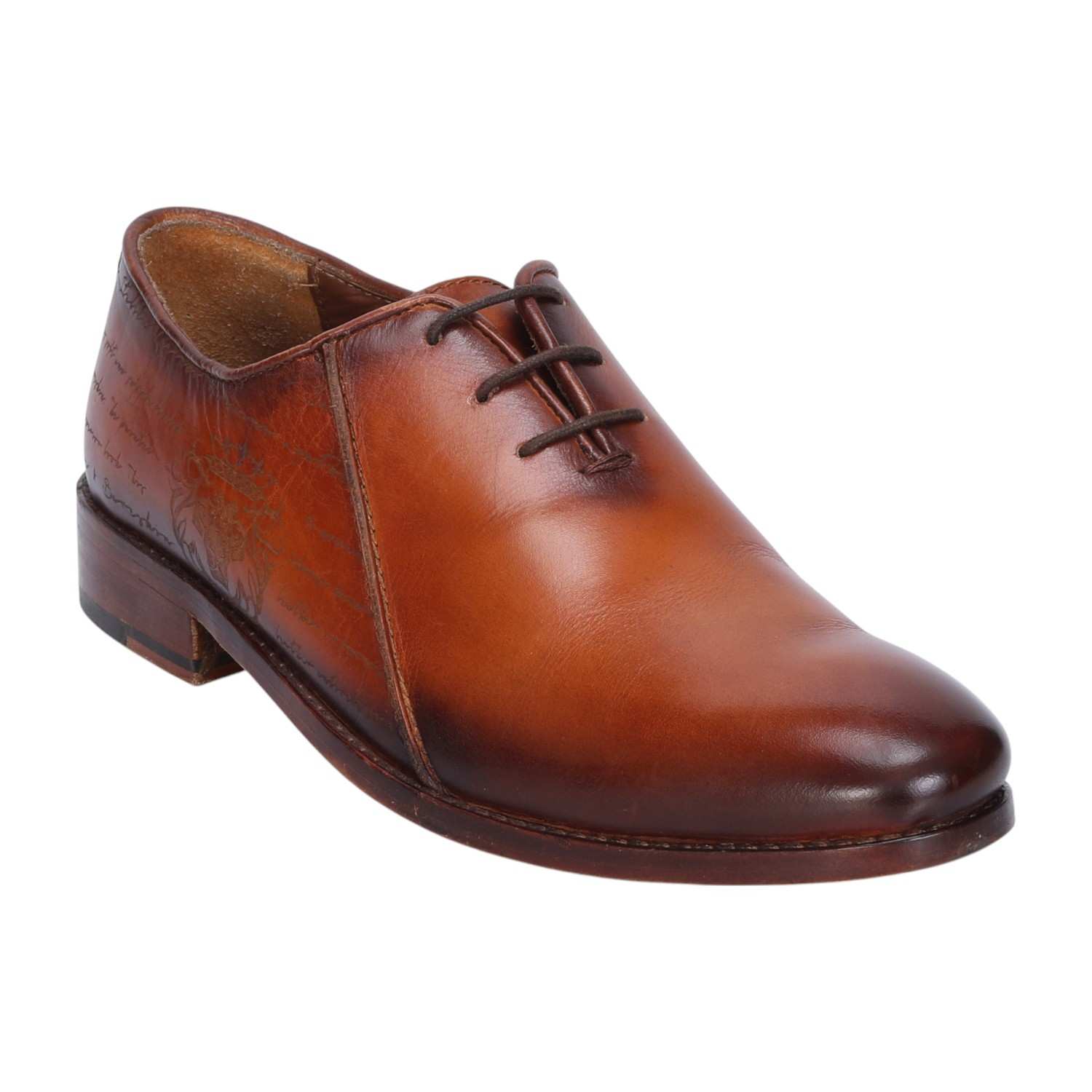 Men Tan Oxford Lace-Up Contrasting laser Formal Leather Shoe