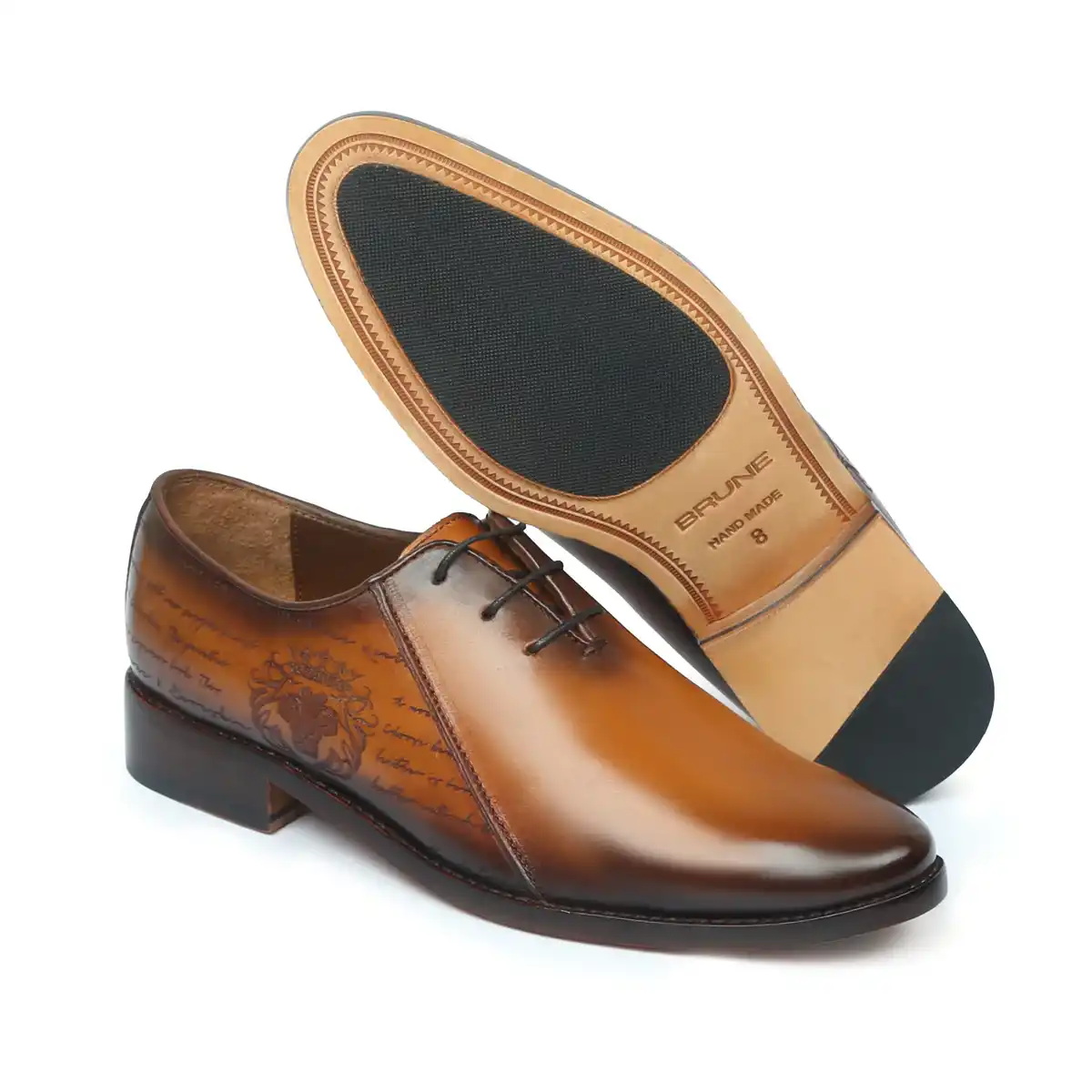 Men Tan Oxford Lace-Up Contrasting laser Formal Leather Shoe